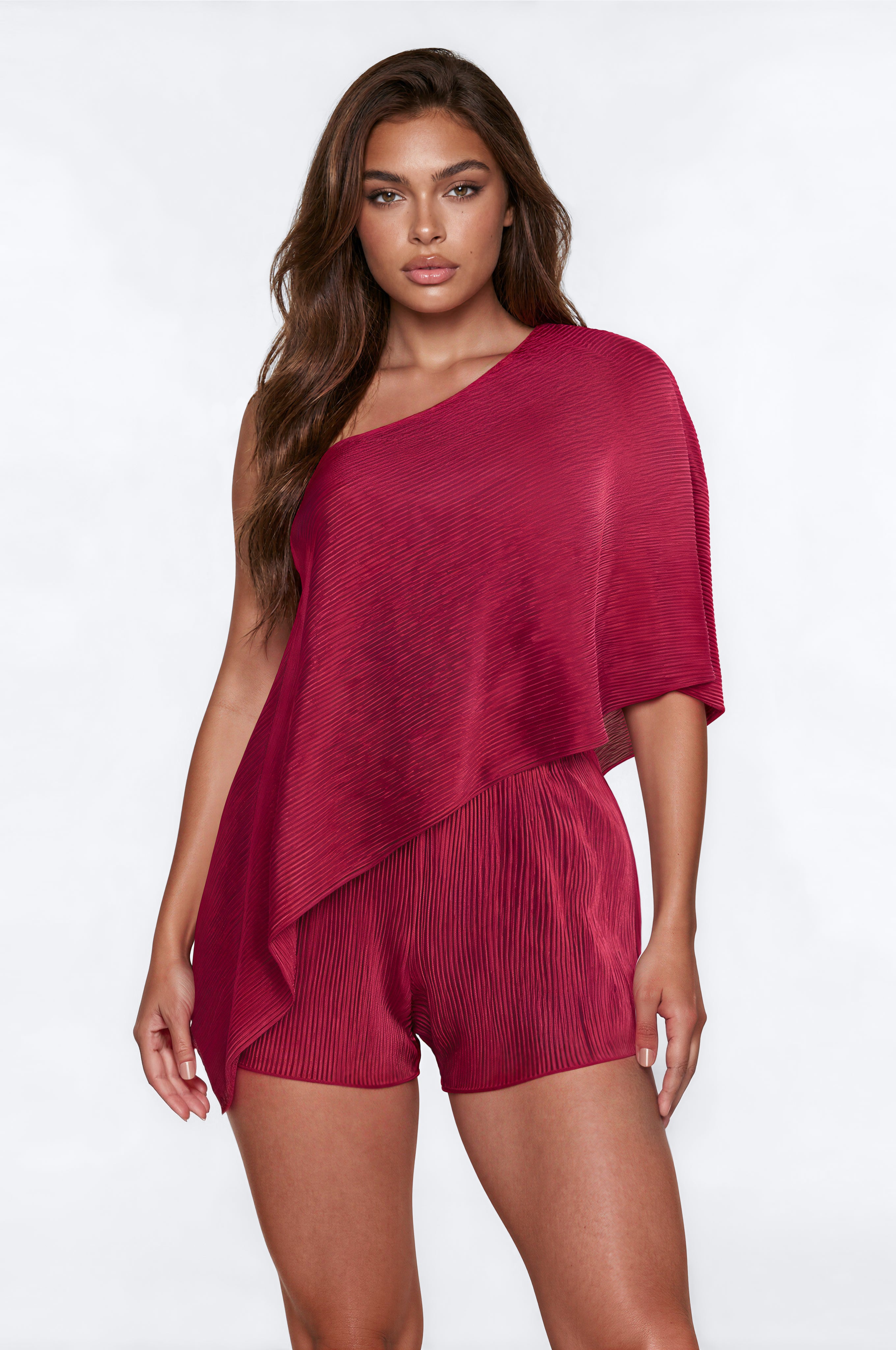 Azela Plisse Short Set - Wine