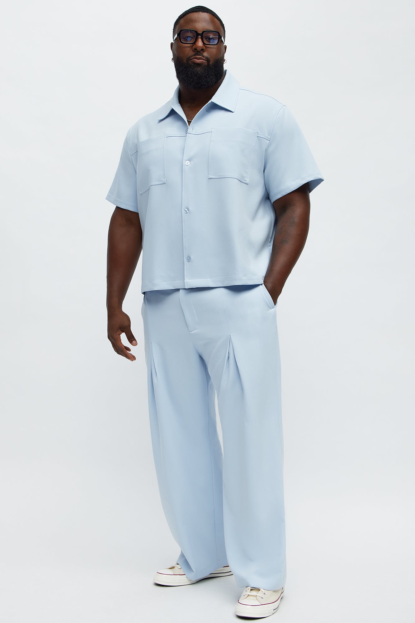 Cropped Ronan Weekender Button Up Shirt - Light Blue