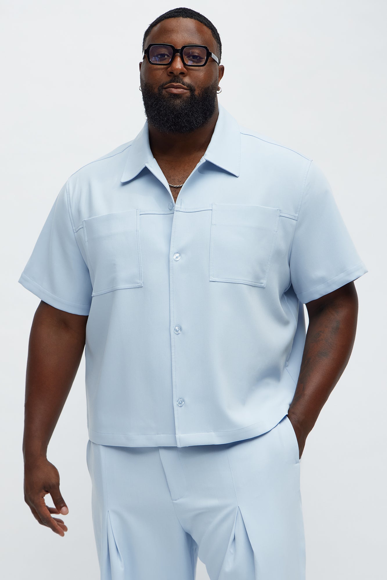 Cropped Ronan Weekender Button Up Shirt - Light Blue