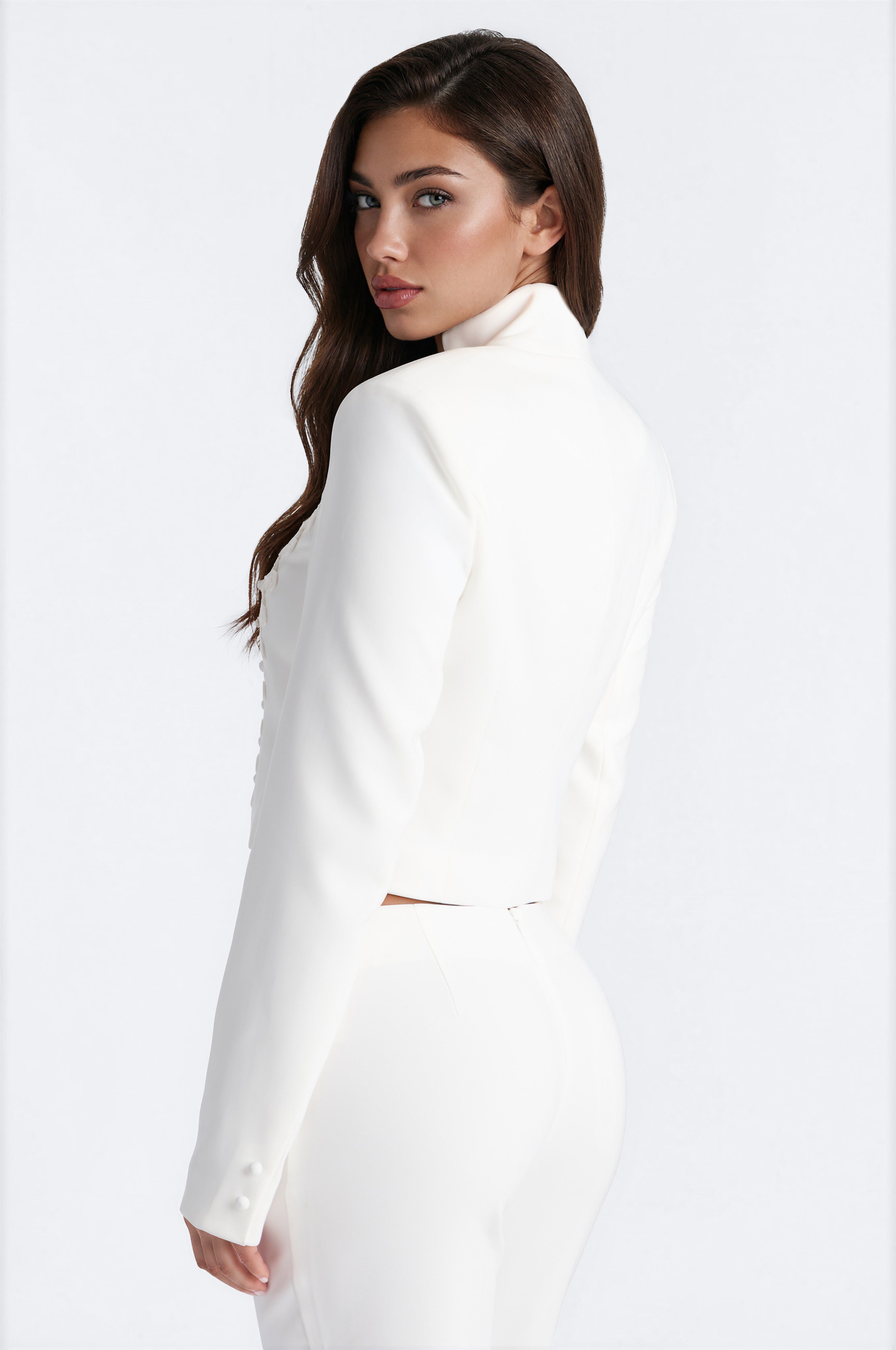 Commander in Chic Cropped Fitted Blazer - White
