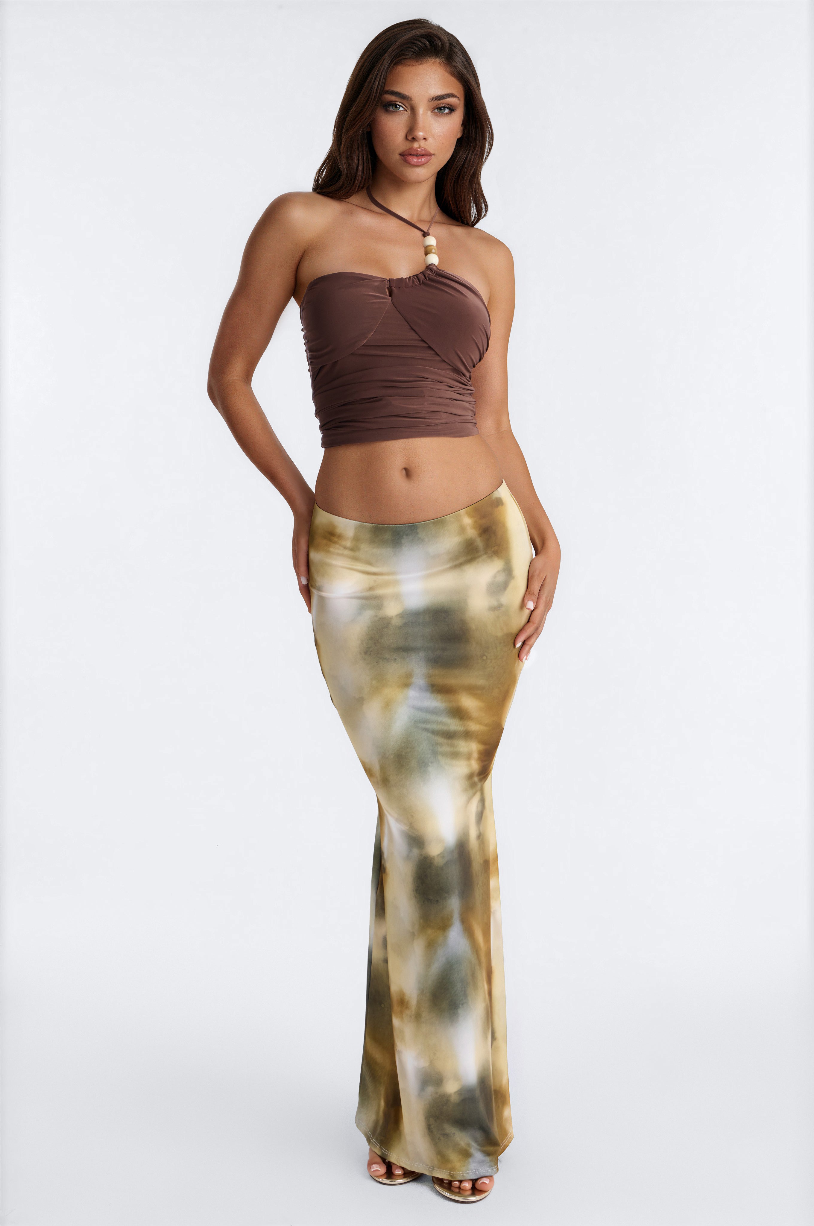 Hallucinating You Abstract Maxi Skirt - Olive/combo