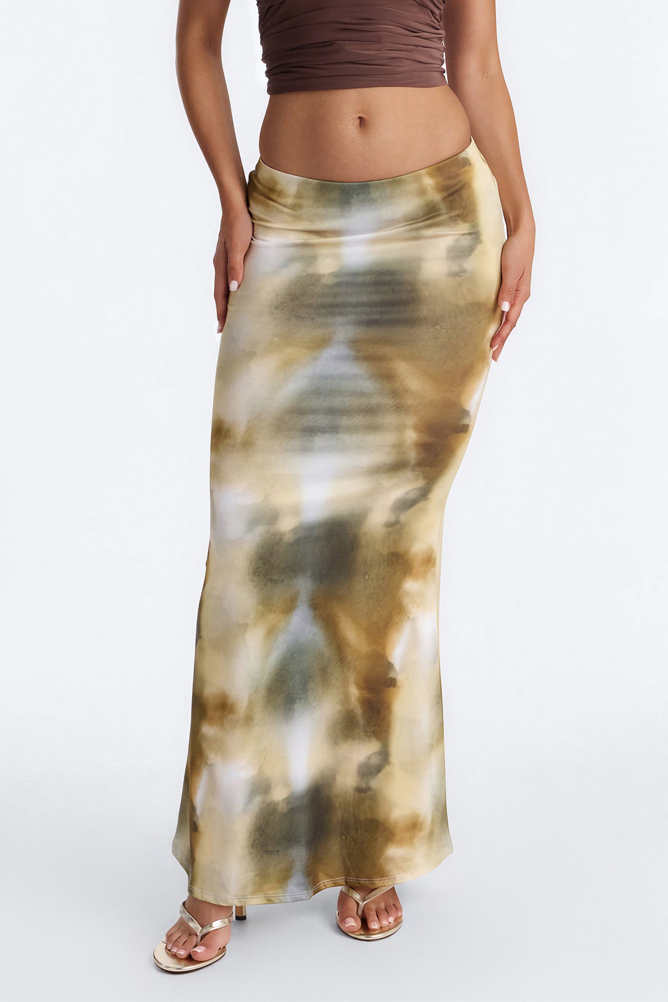 Hallucinating You Abstract Maxi Skirt - Olive/combo