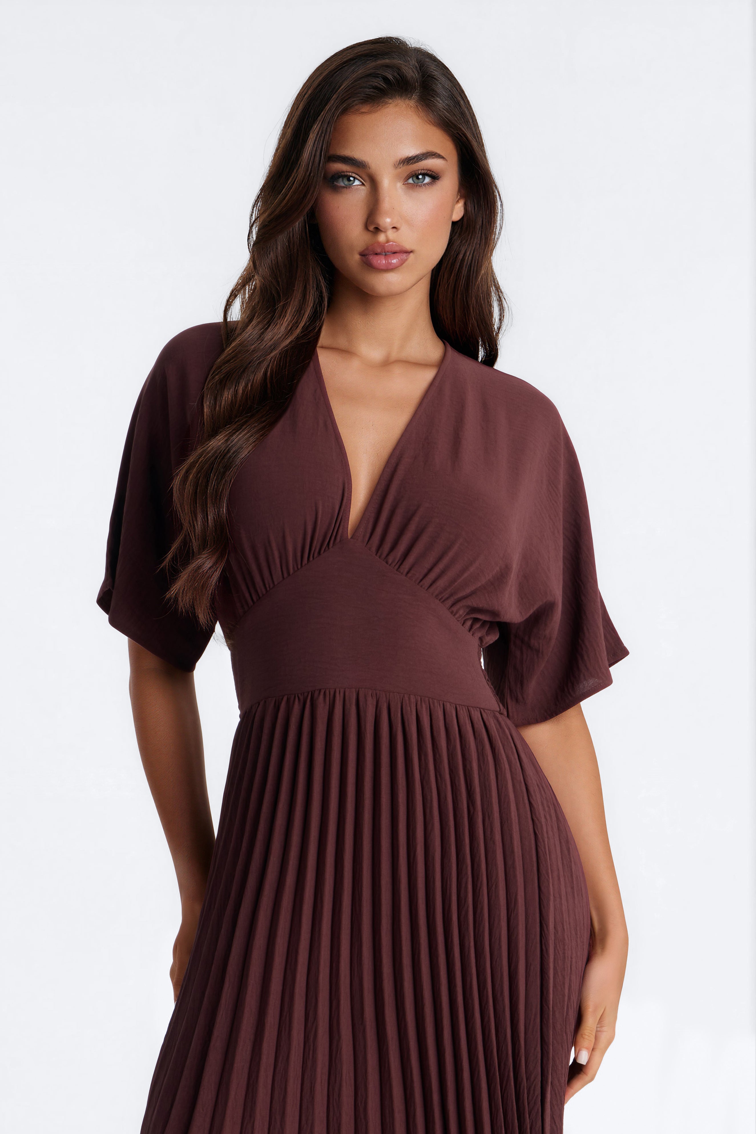 Liana Pleated Maxi Dress - Chocolate
