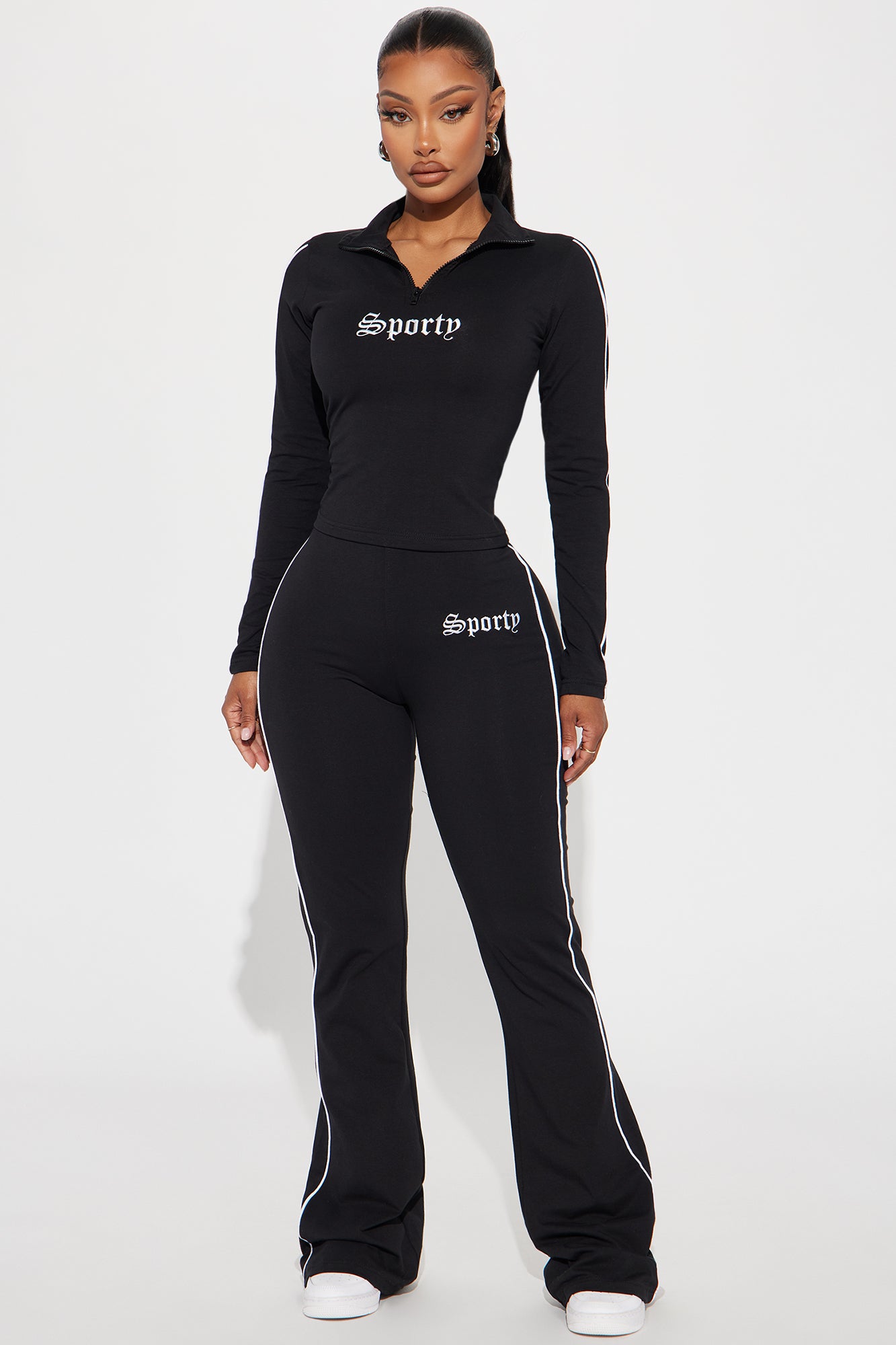 Sporty Girl Embroidered Top - Black/White
