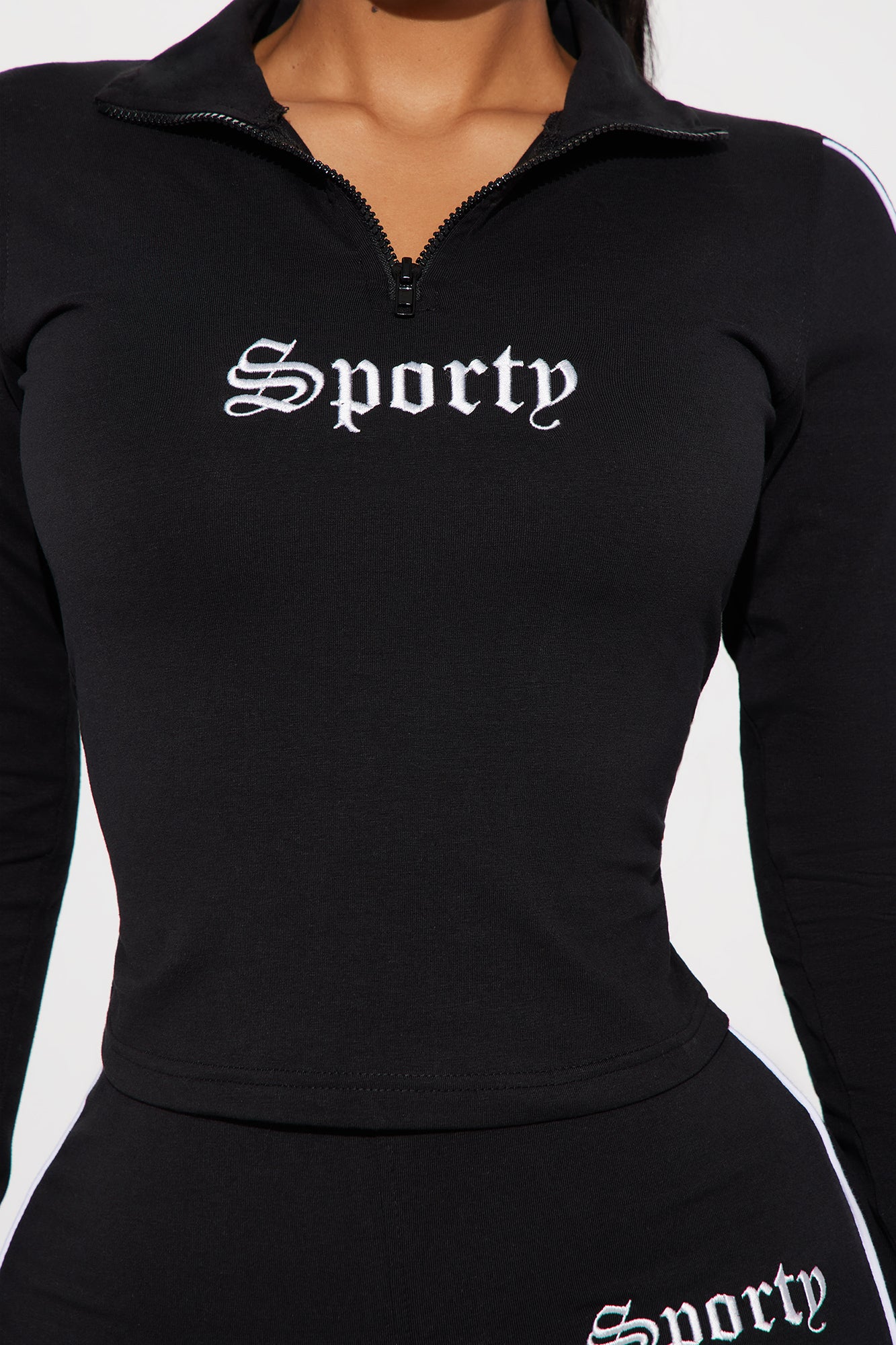 Sporty Girl Embroidered Top - Black/White