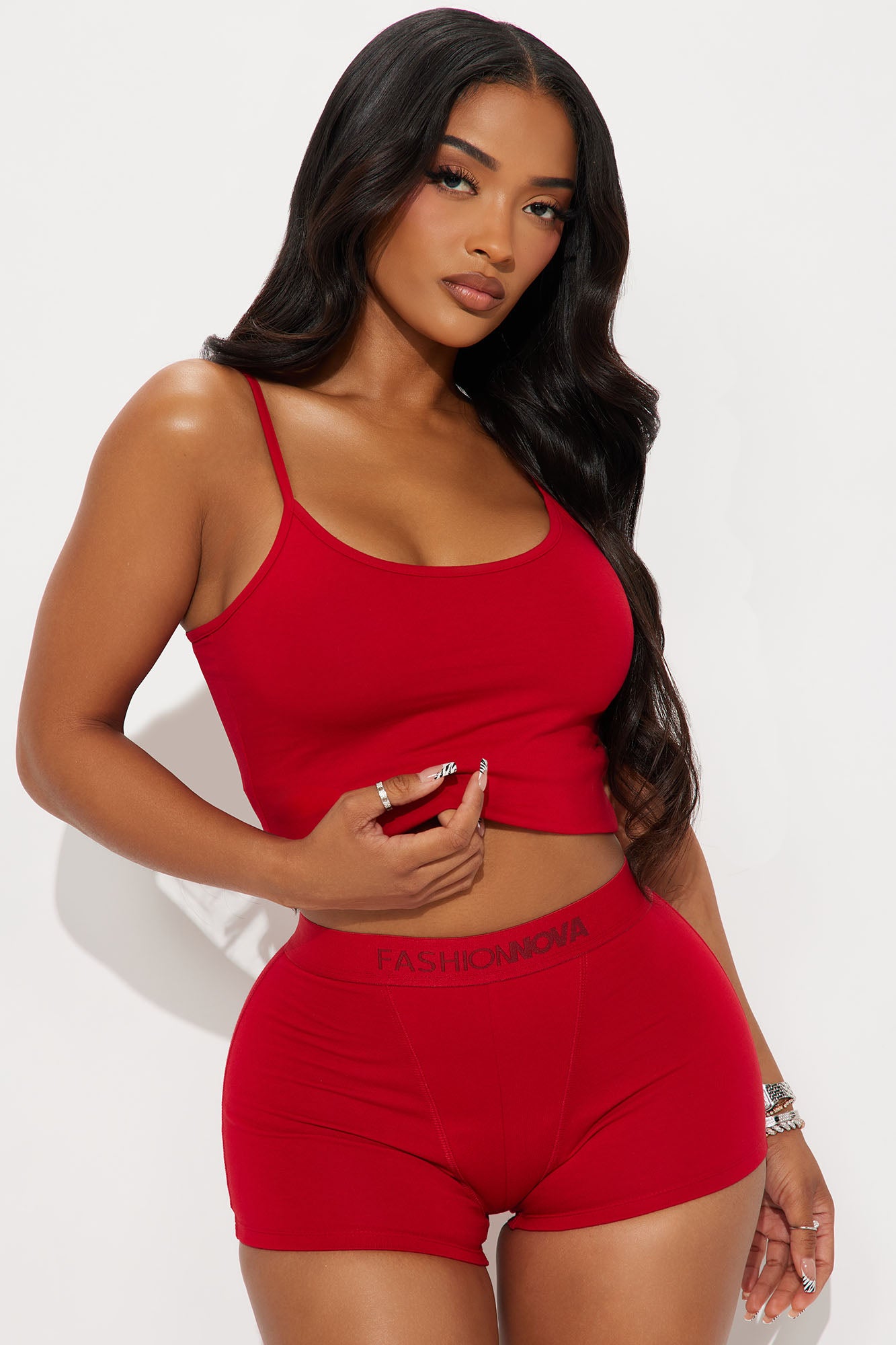 FN Mood Cotton PJ Boxer Short Set - Red