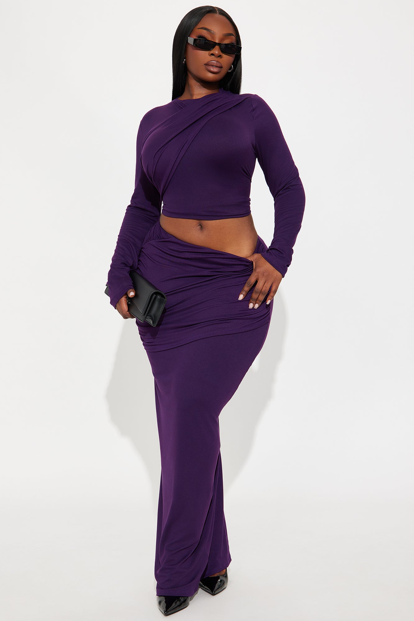 Maya Ruched Maxi Skirt Set - Plum