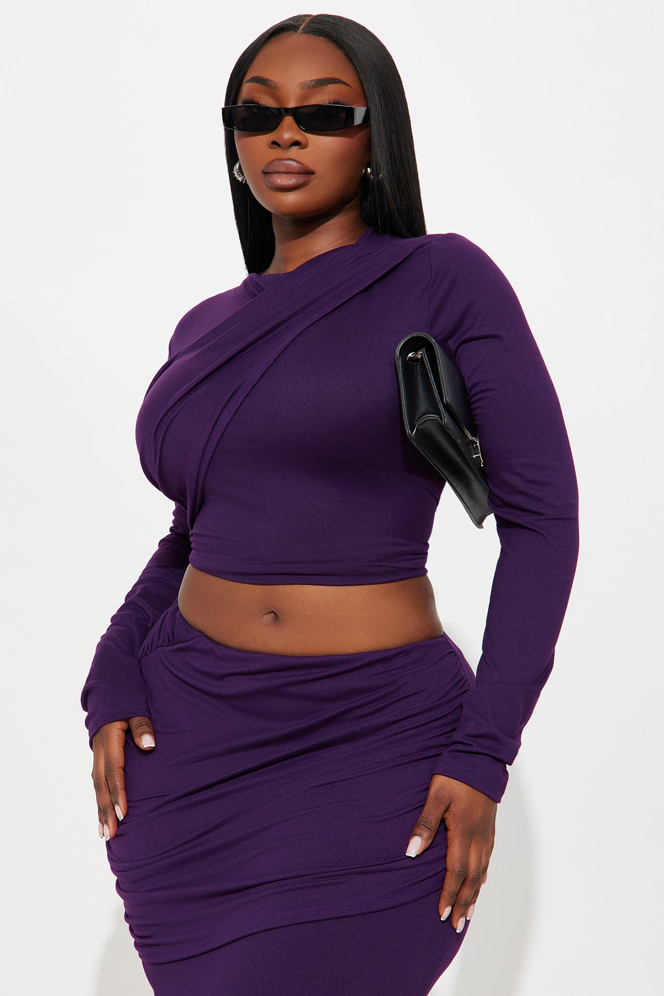 Maya Ruched Maxi Skirt Set - Plum