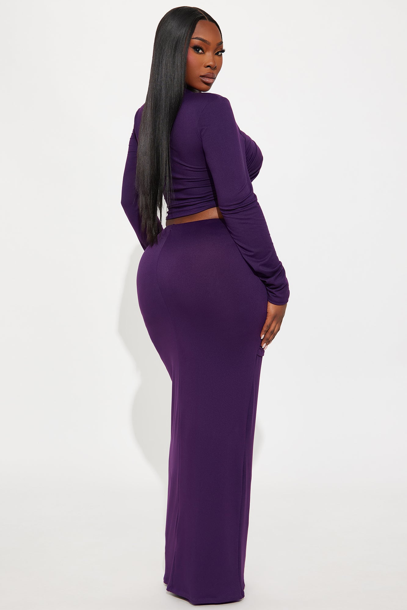 Maya Ruched Maxi Skirt Set - Plum