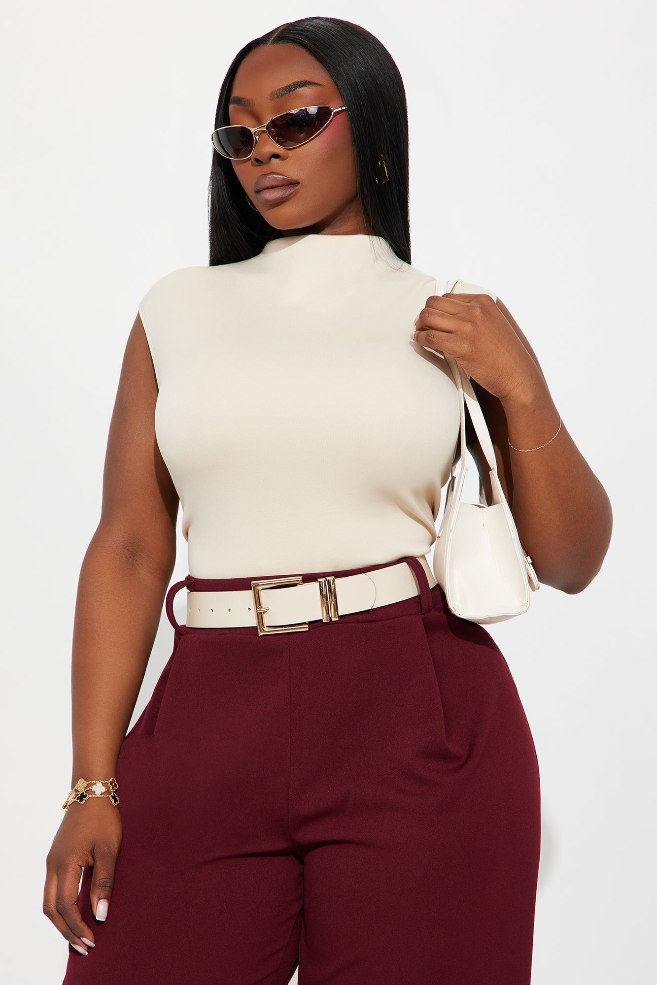 Rodeo Ruched Mock Neck Top - Cream