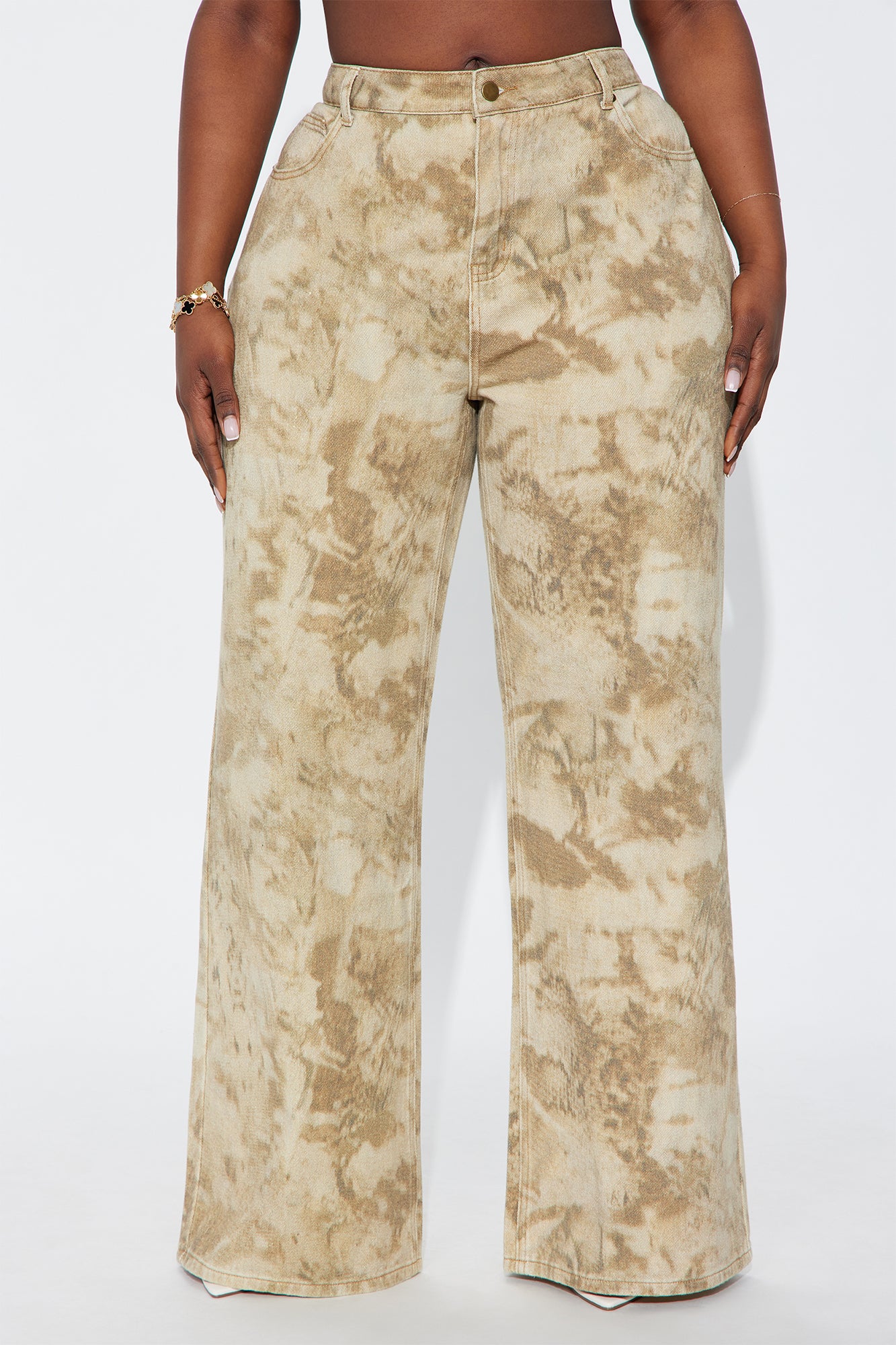 Kaline Wide Leg Washed Pant - Khaki/combo