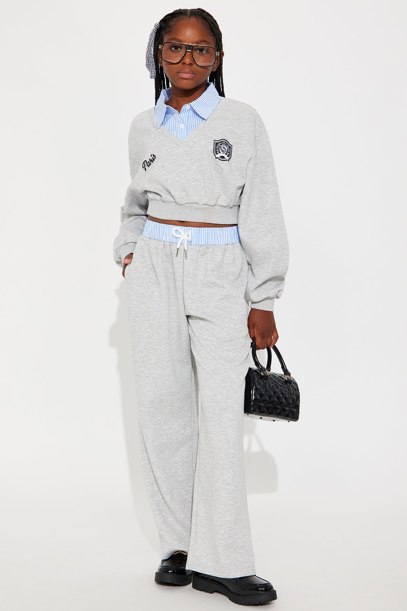 Mini Riley Double Waistband Pant Set - Heather Grey