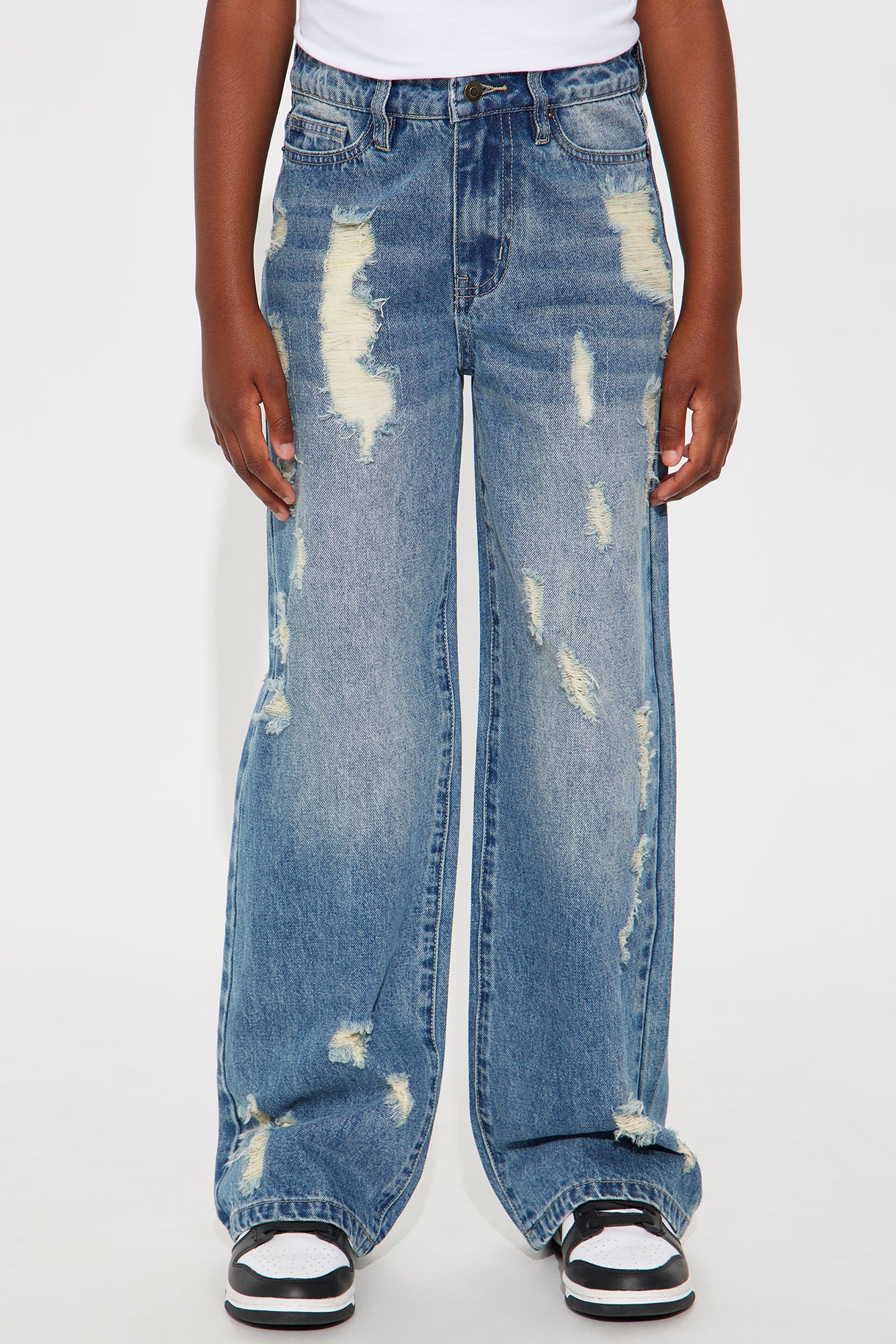Mini Kirbie Non Stretch Ripped Wide Leg Jean - Medium Wash