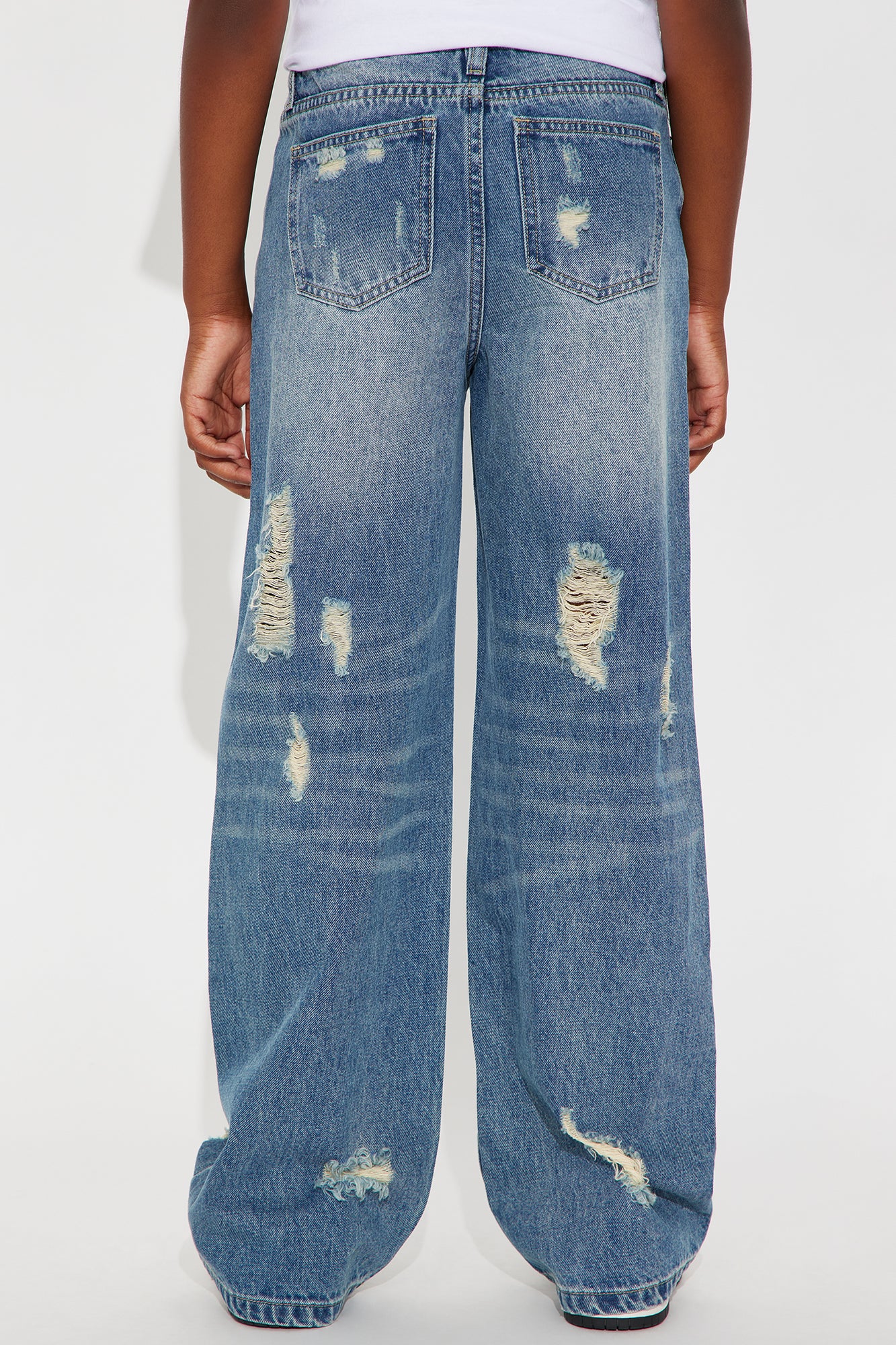 Mini Kirbie Non Stretch Ripped Wide Leg Jean - Medium Wash