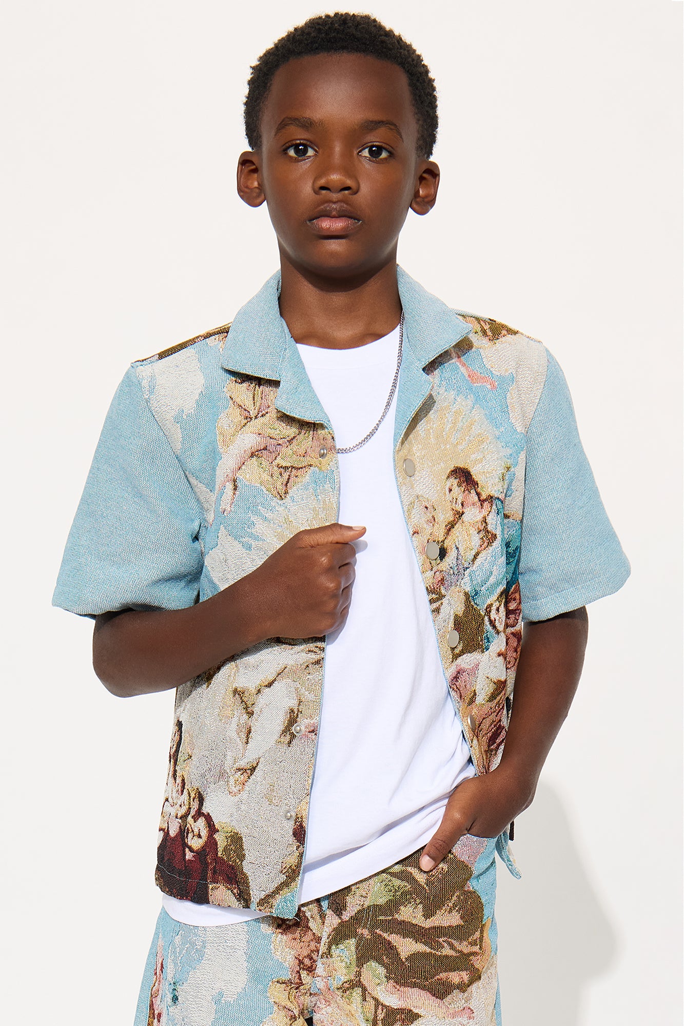Mini Angels Tapestry Button Up Shirt - Blue/combo