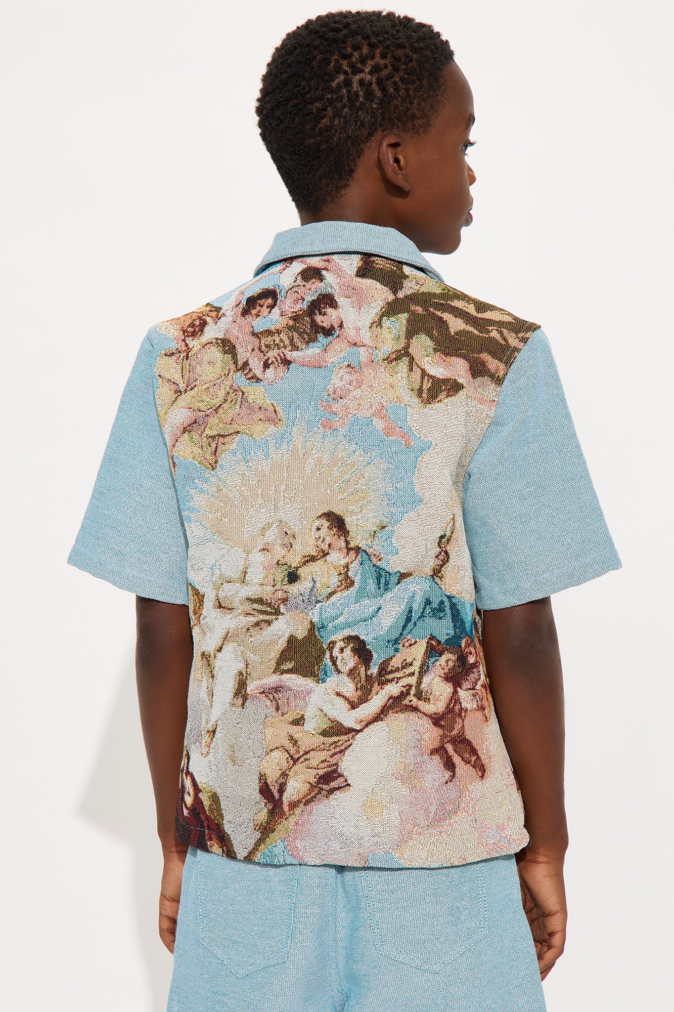 Mini Angels Tapestry Button Up Shirt - Blue/combo