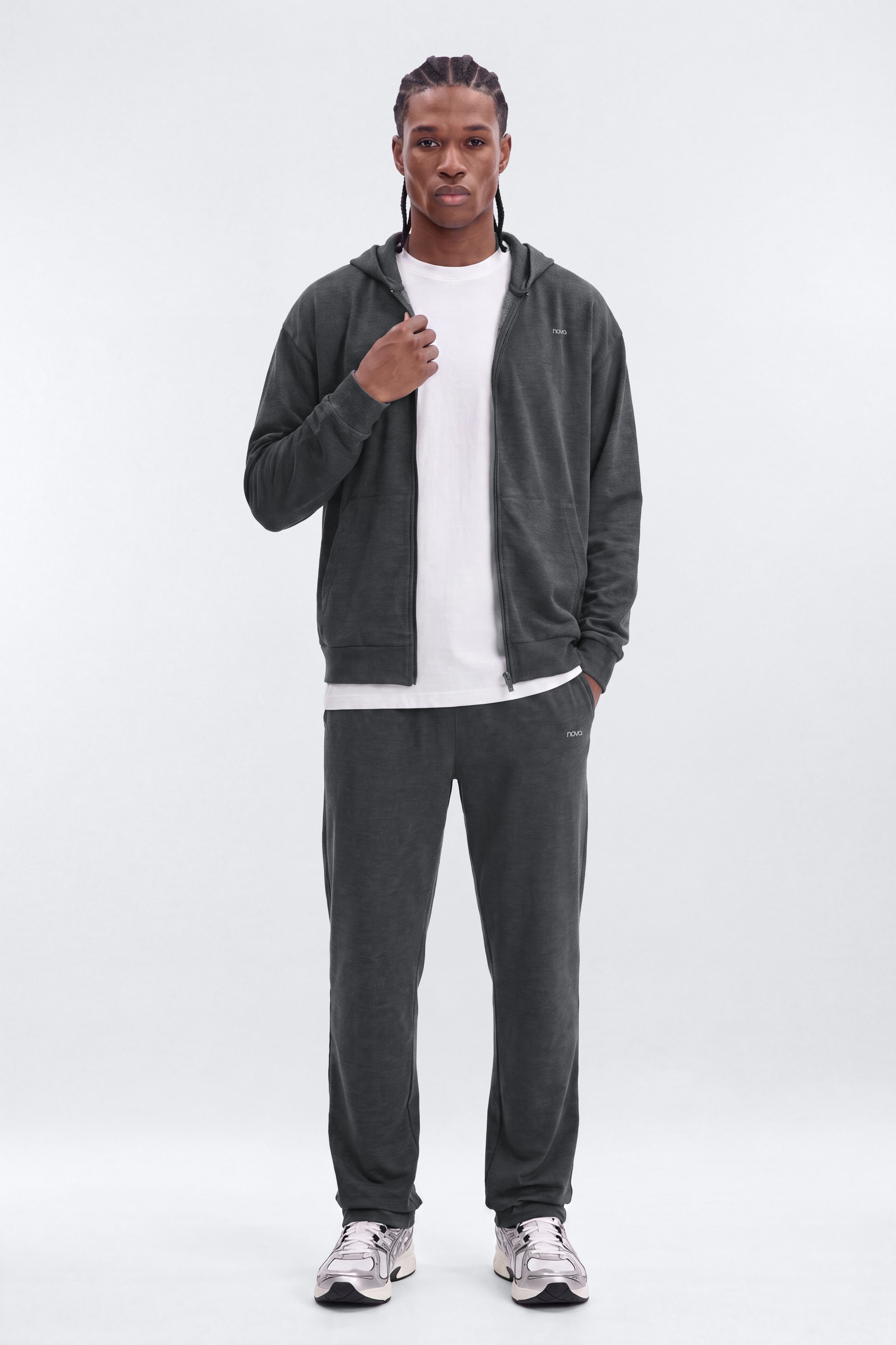 Tech Knit Full Zip Hooded Jacket - Carbon