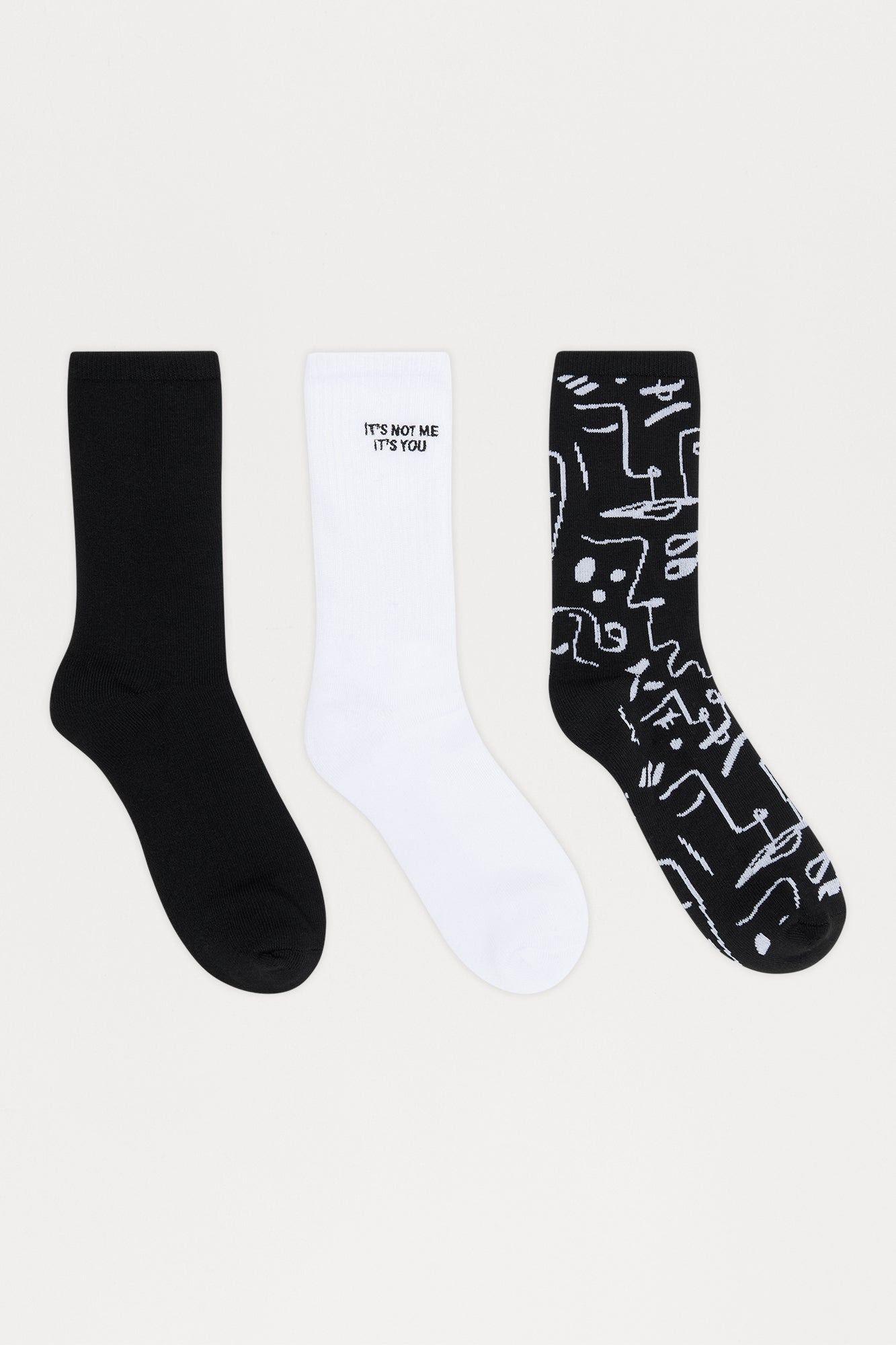 Graphic Crew Socks 3 Pack - White/Black