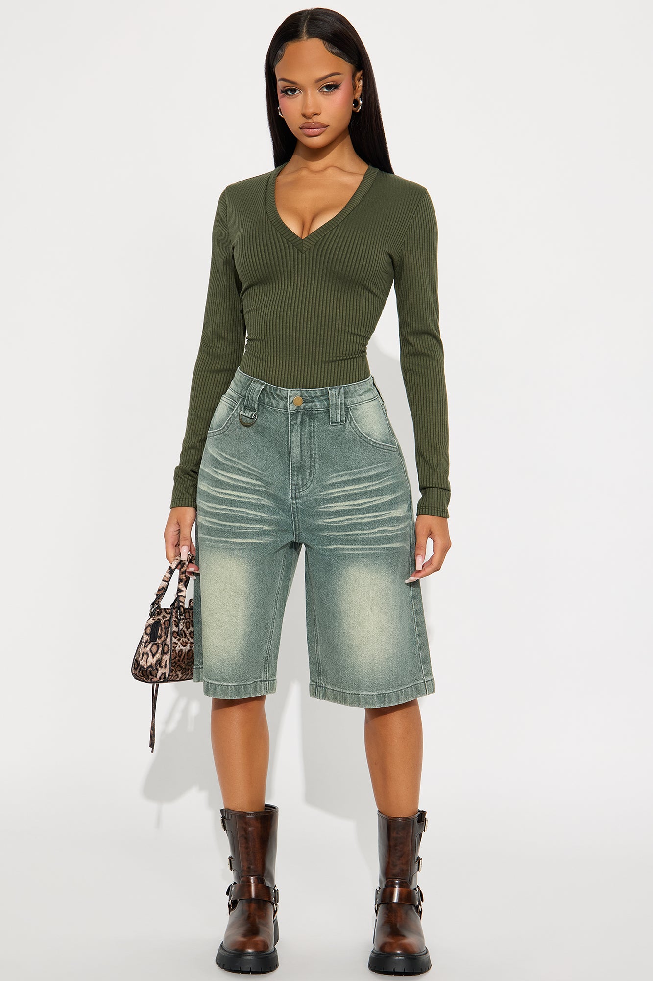 Sophia Denim Jorts - Olive