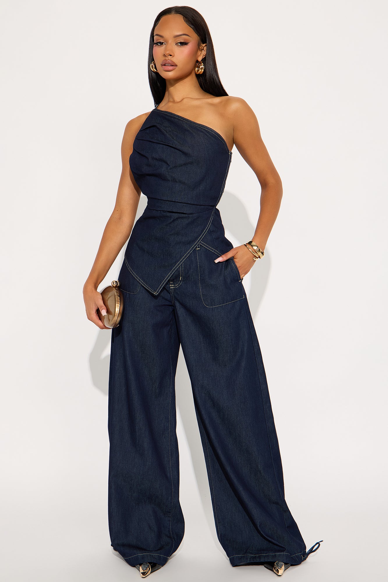 Jenni Dark Wash Wide Leg Pant Set - Dark Wash