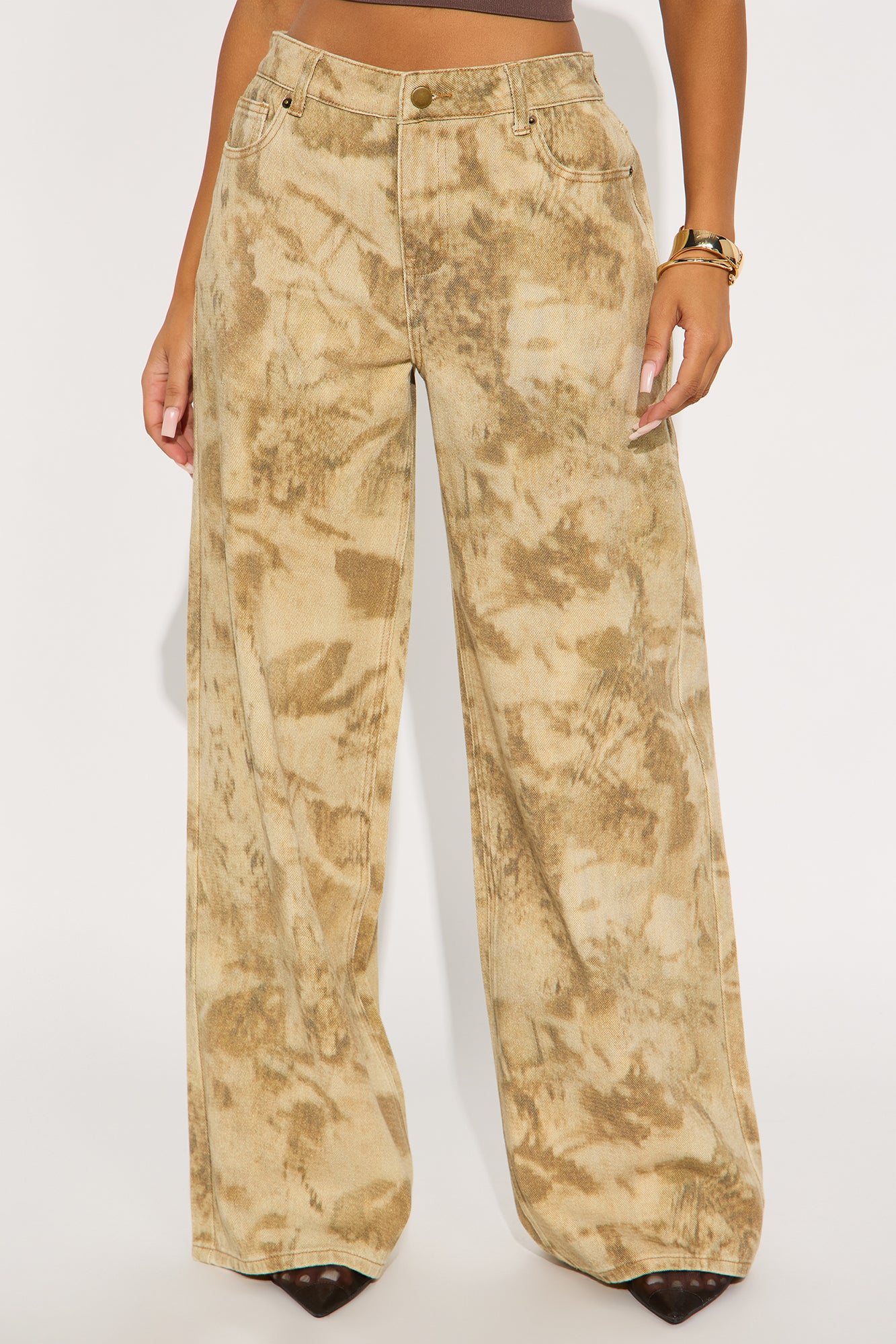 Kaline Wide Leg Washed Pant - Khaki/combo