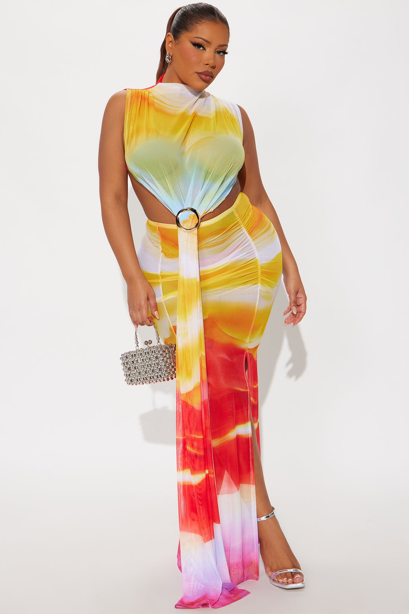 On The Wild Side Draped Maxi Dress - Yellow/combo