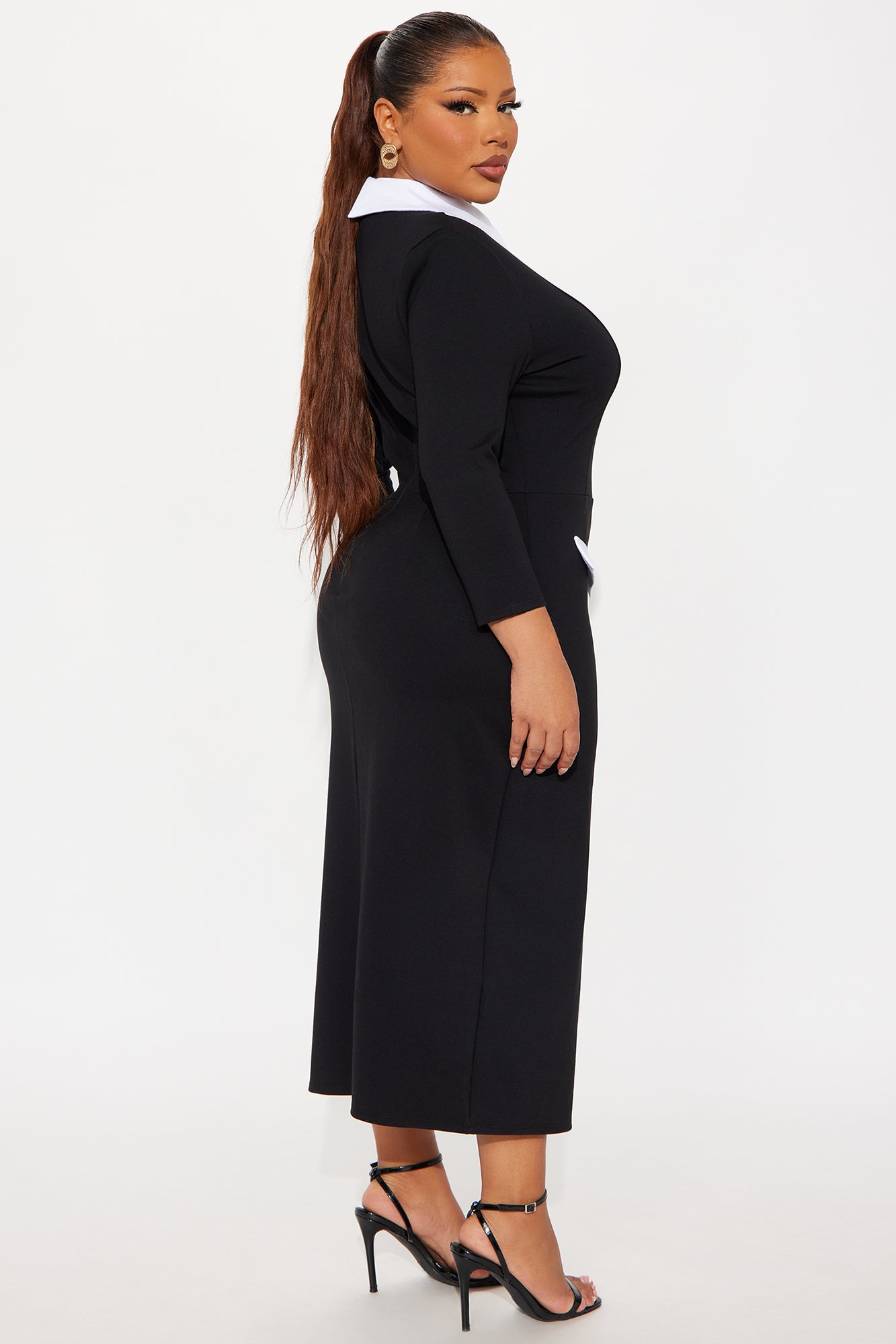 All Business 3/4 Sleeve Ponte Midi Dress - Black/White