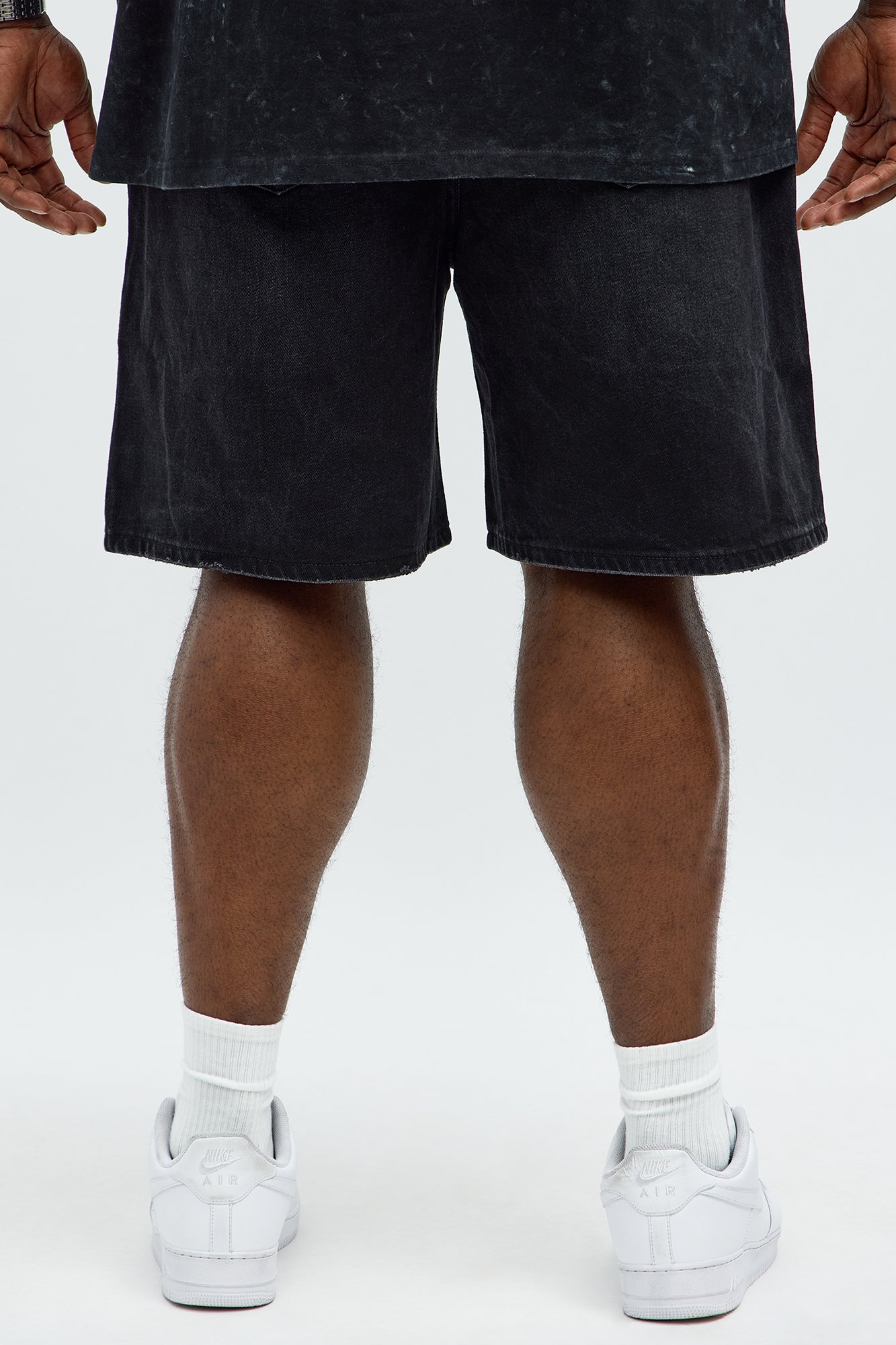 Relaxed Studded Spider Denim Shorts - Black Wash