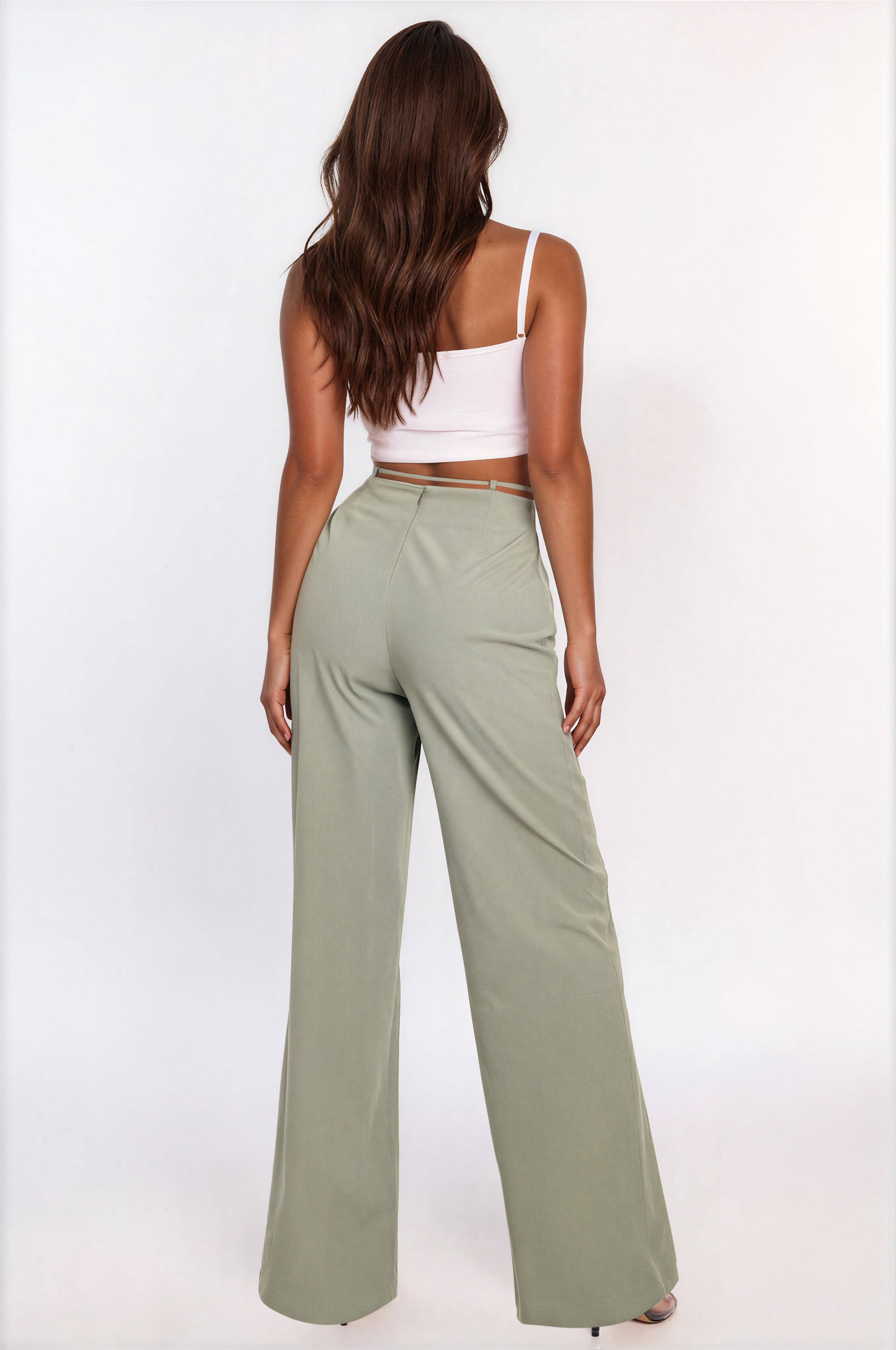 Halle High Rise Tie Waist Pleated Trouser - Sage