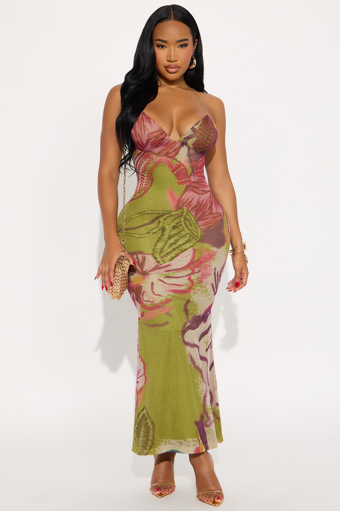 Mariposa Printed Mesh Dress - Green/combo