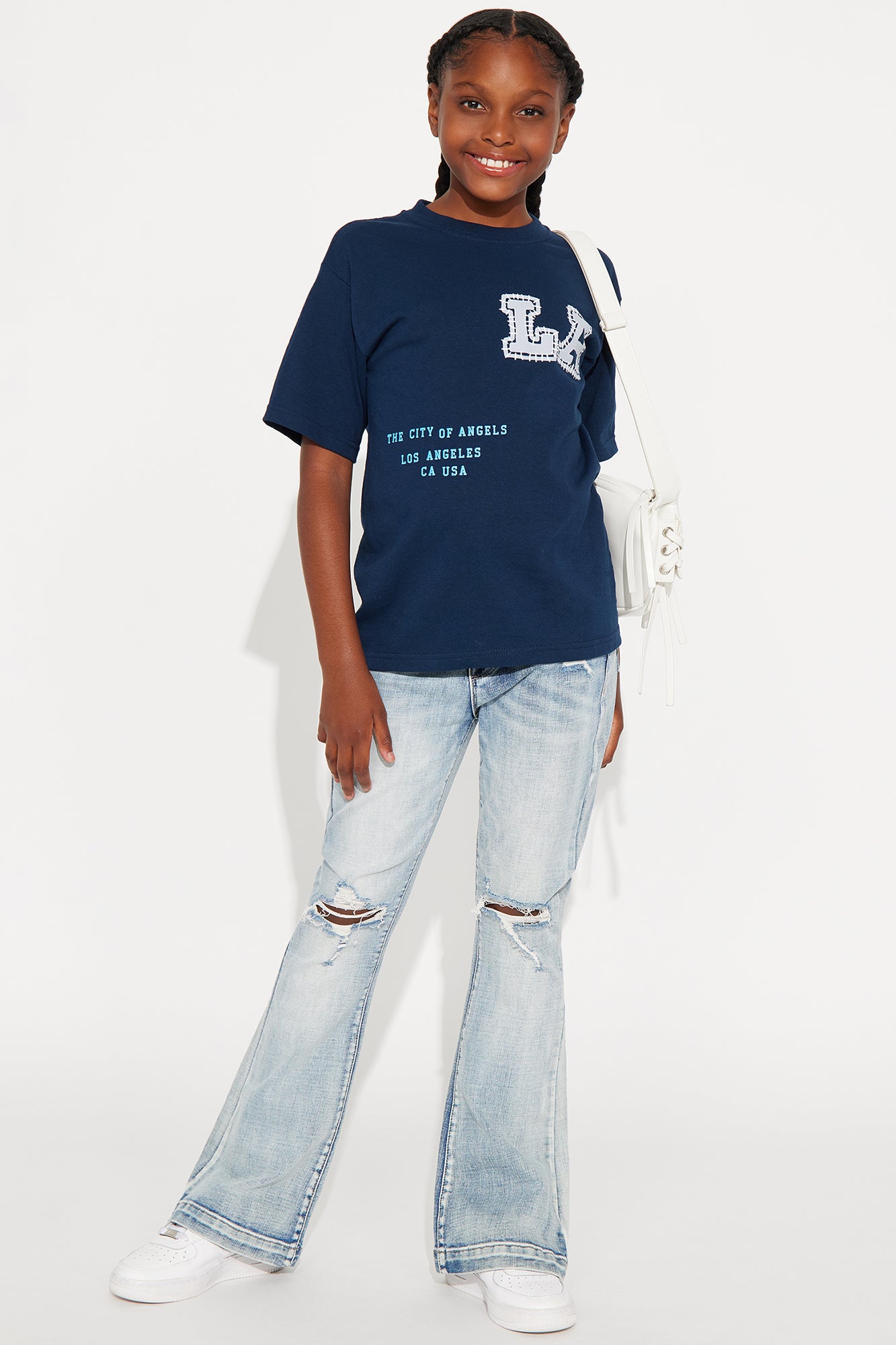 Mini Key Figure Ripped Stretch Flare Jeans - Medium Wash