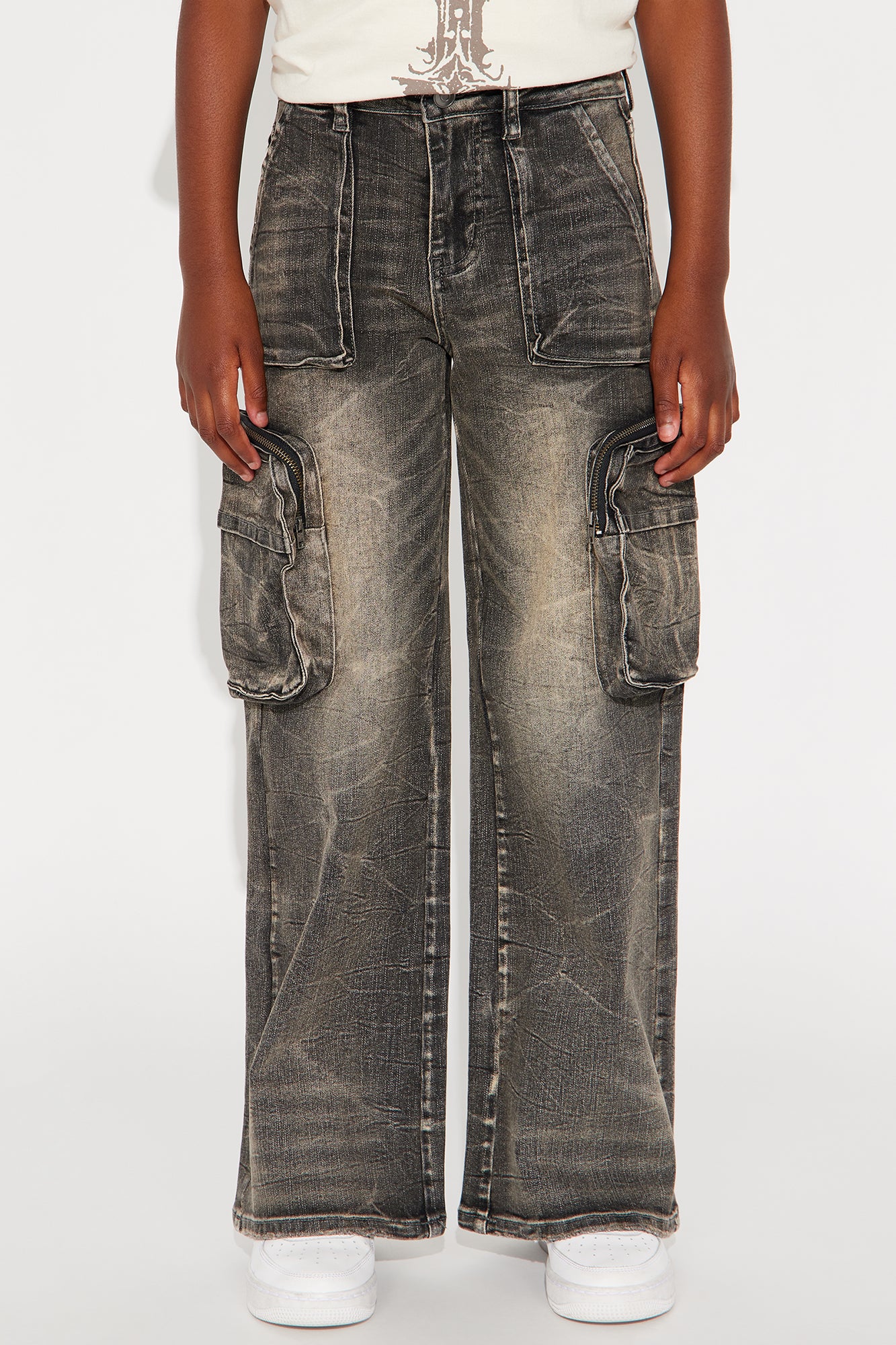 Mini Onto The Next Wide Leg Cargo Jeans - Black