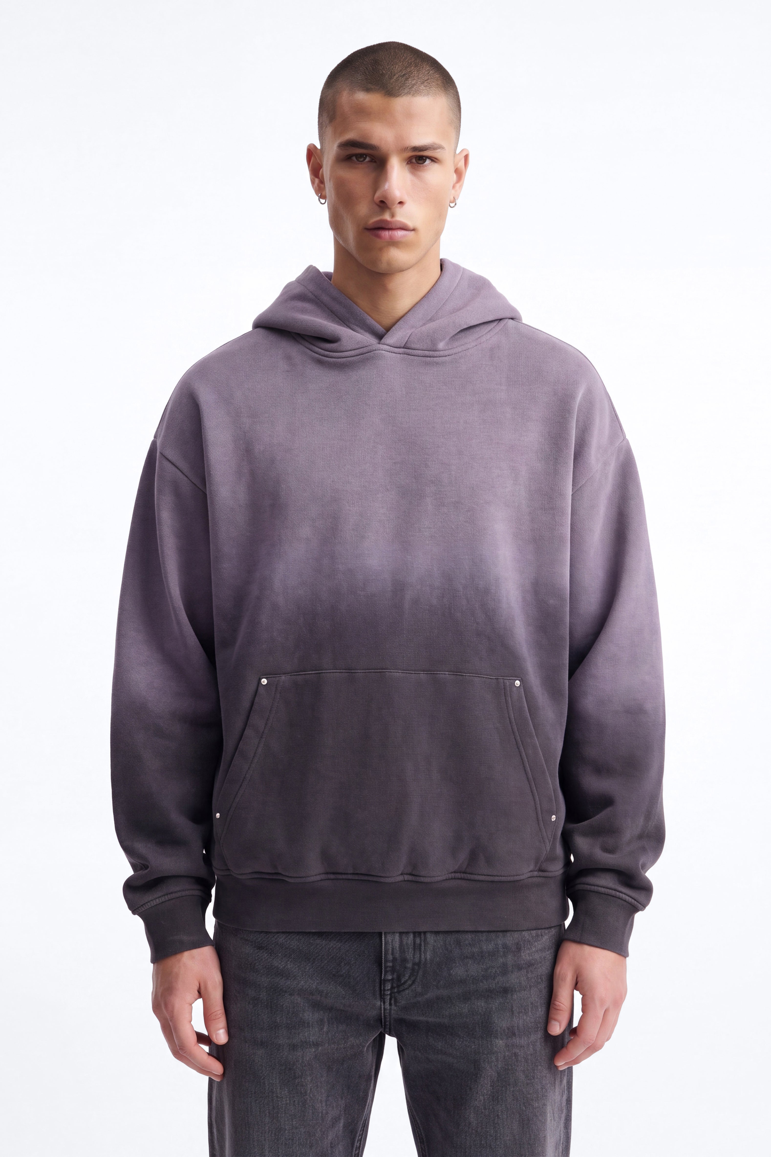 Kane Vintage Studded Oversized Hoodie - Washed Black