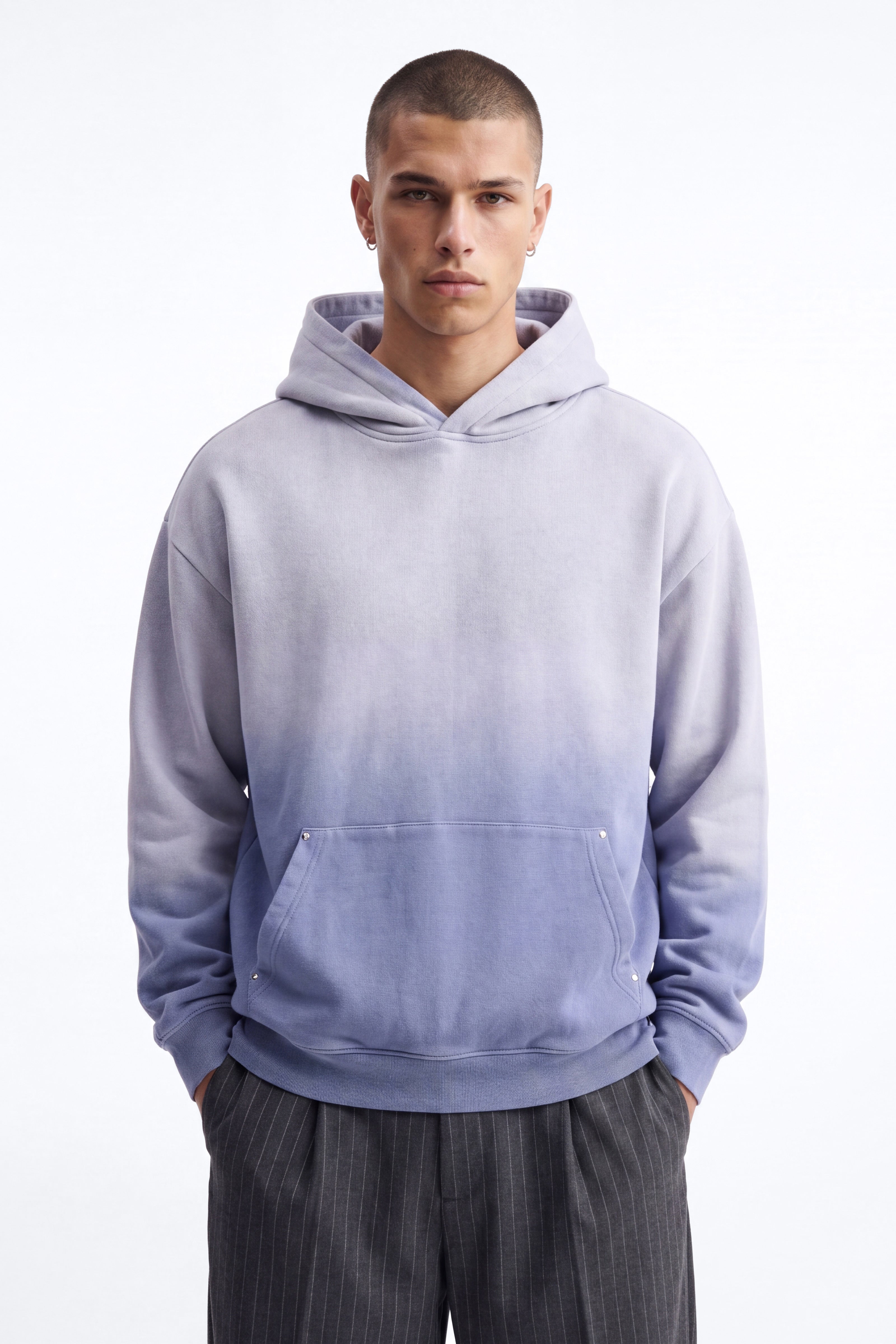 Kane Vintage Studded Oversized Hoodie - Washed Blue