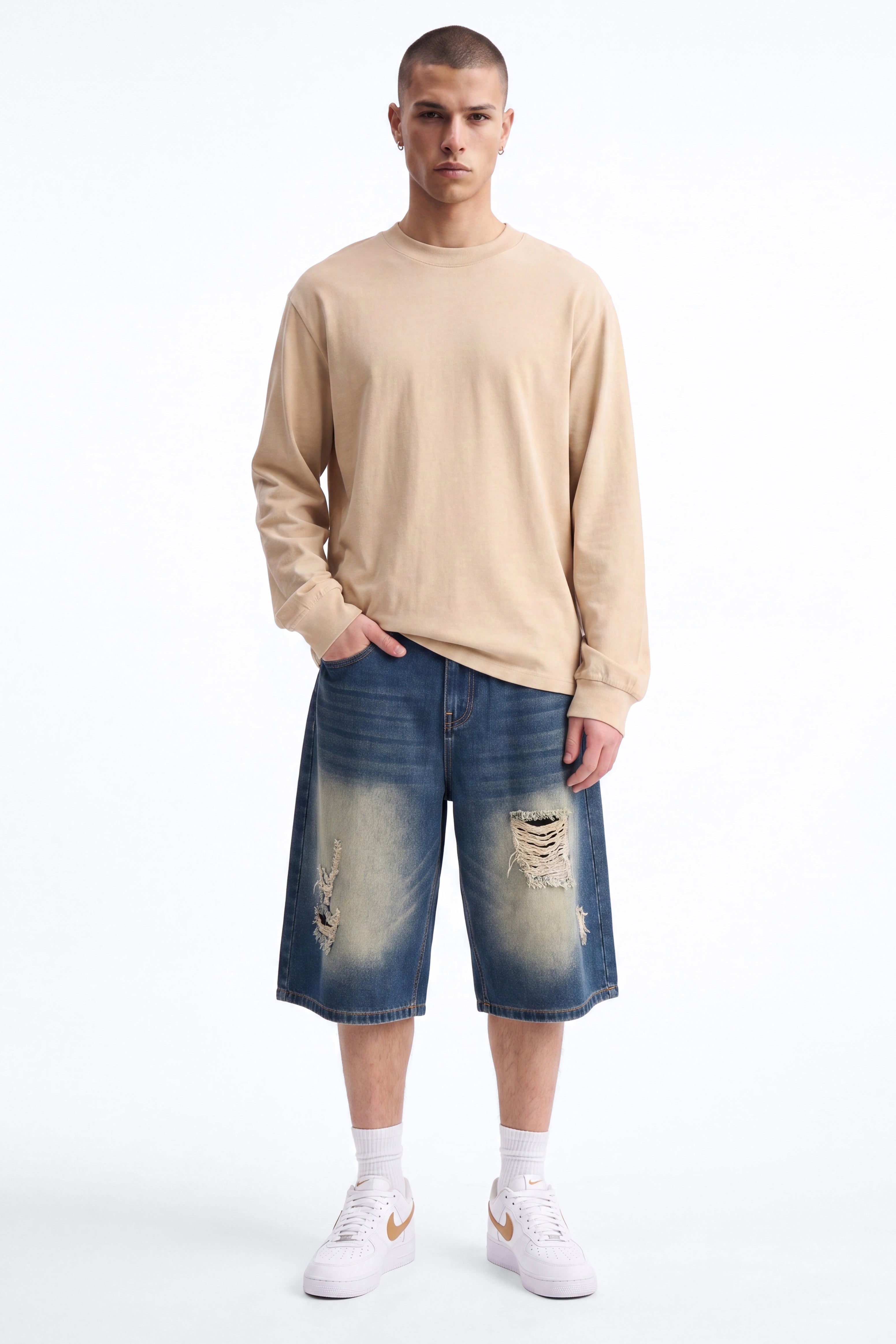 Destructed Apex Baggy Denim Short - Dark Wash