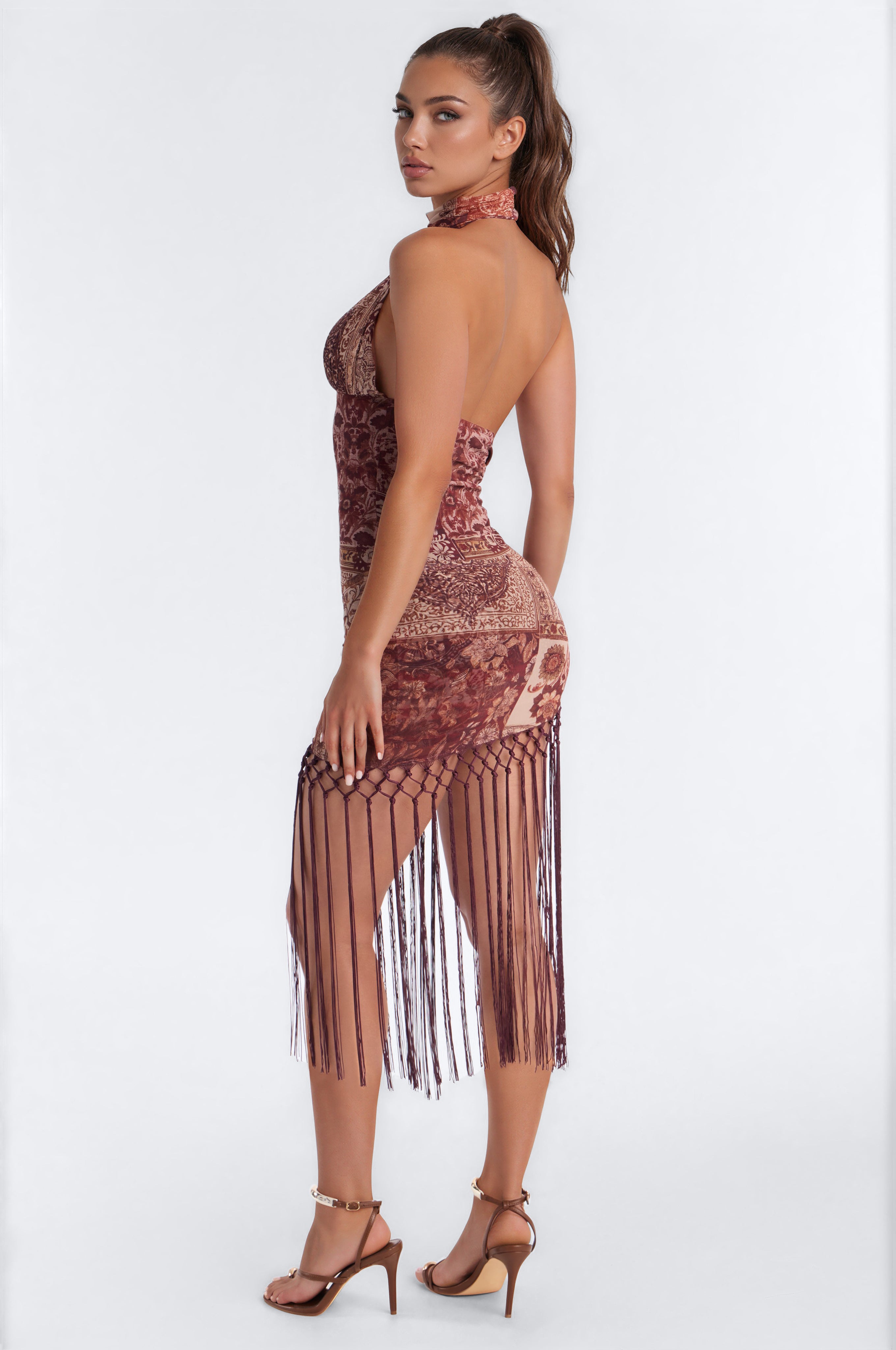 Kimberly Wrap Mesh Mini Dress - Plum/Multi