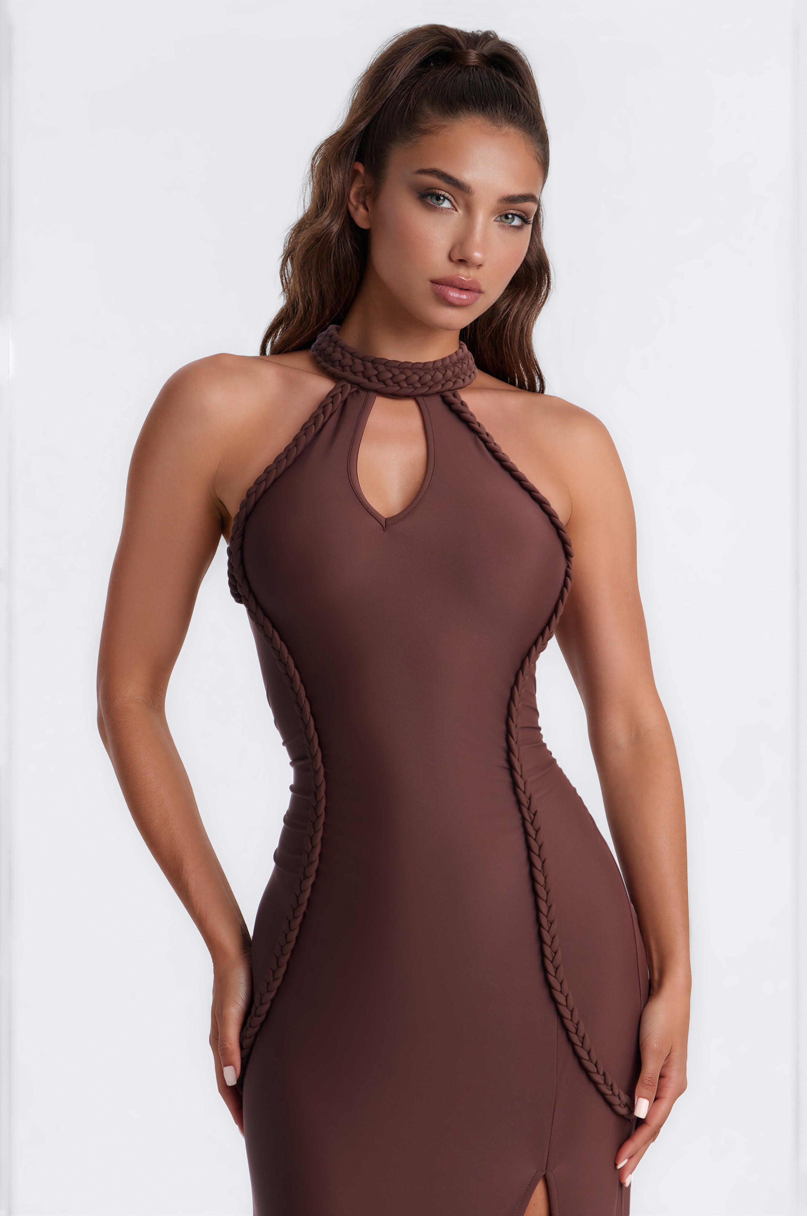 Serving Body Braid Twist Midi Dress - Chocolate