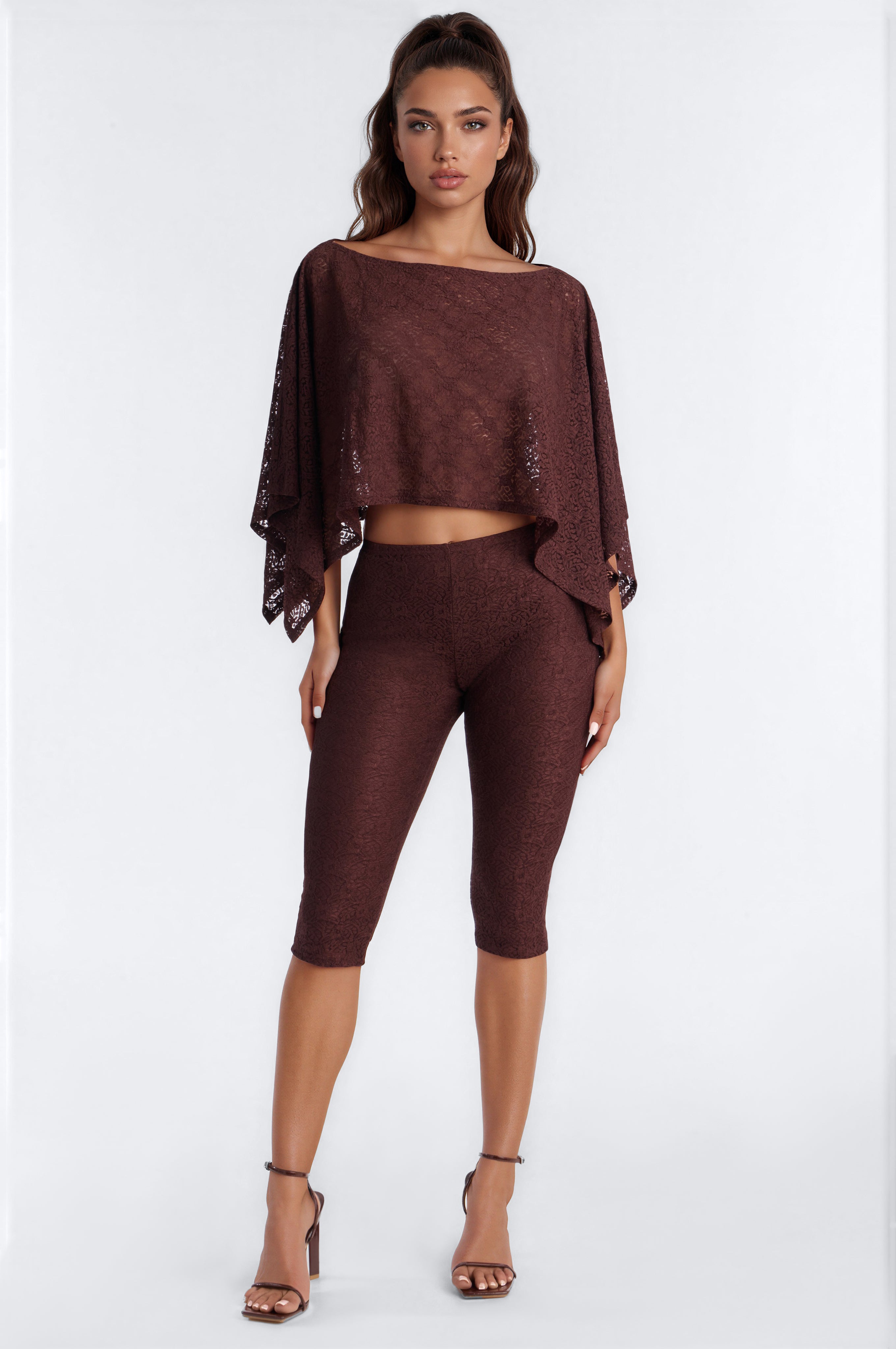 Georgie Lace Capri Set - Chocolate