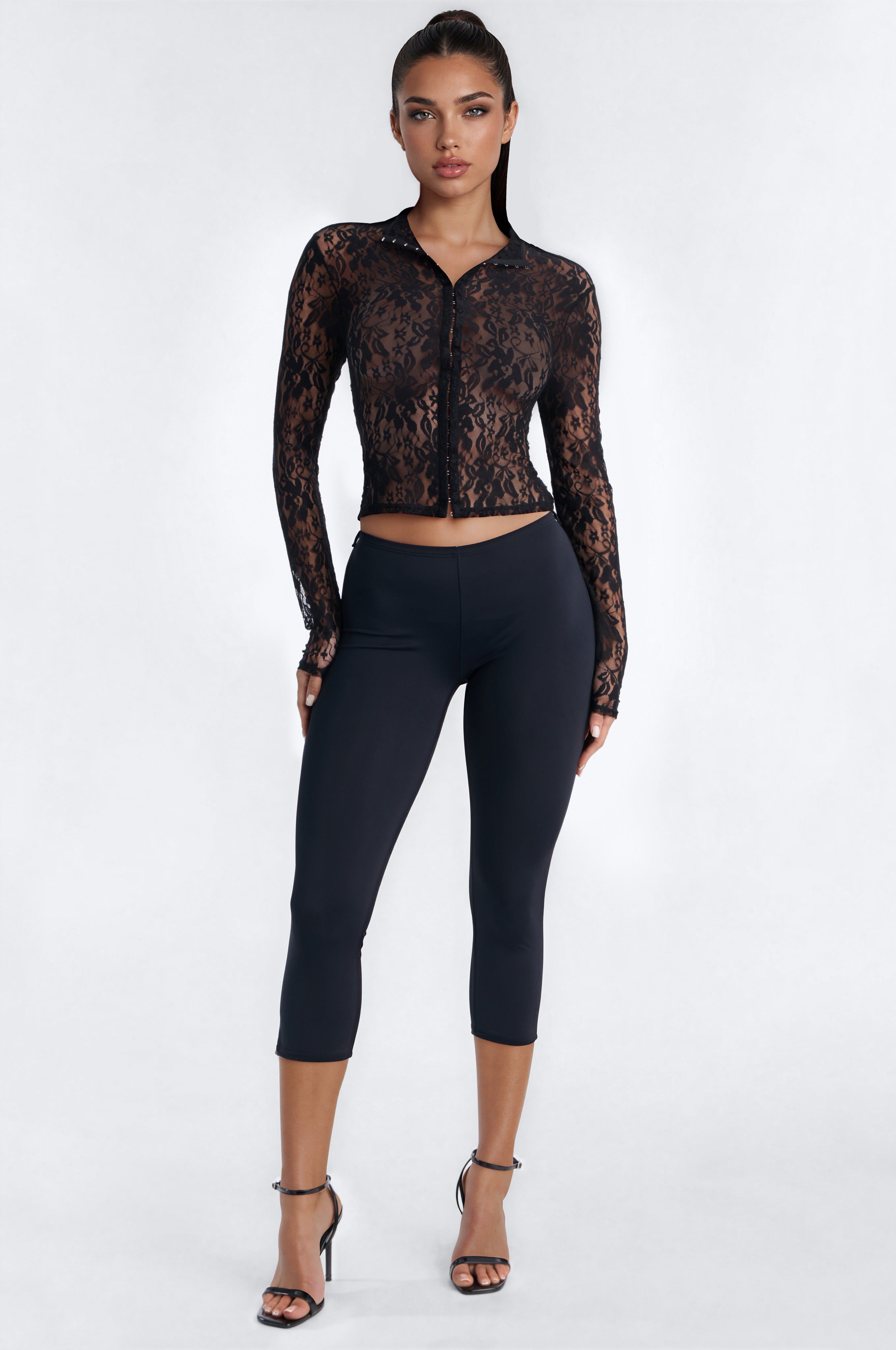 Lani Lace Mock Neck Long Sleeve Top - Black