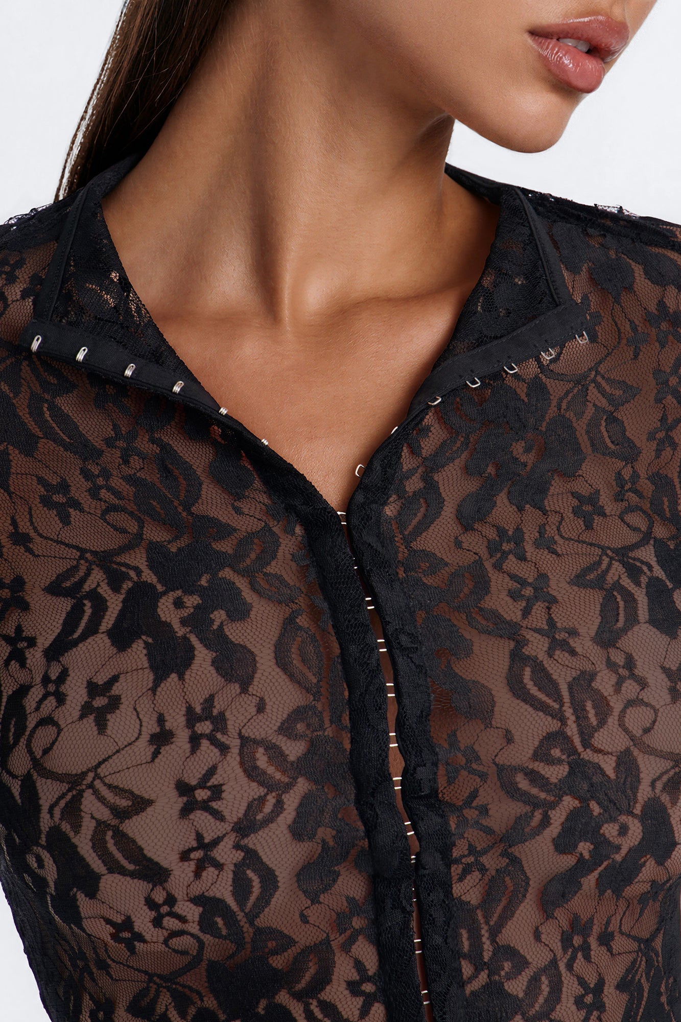 Lani Lace Mock Neck Long Sleeve Top - Black