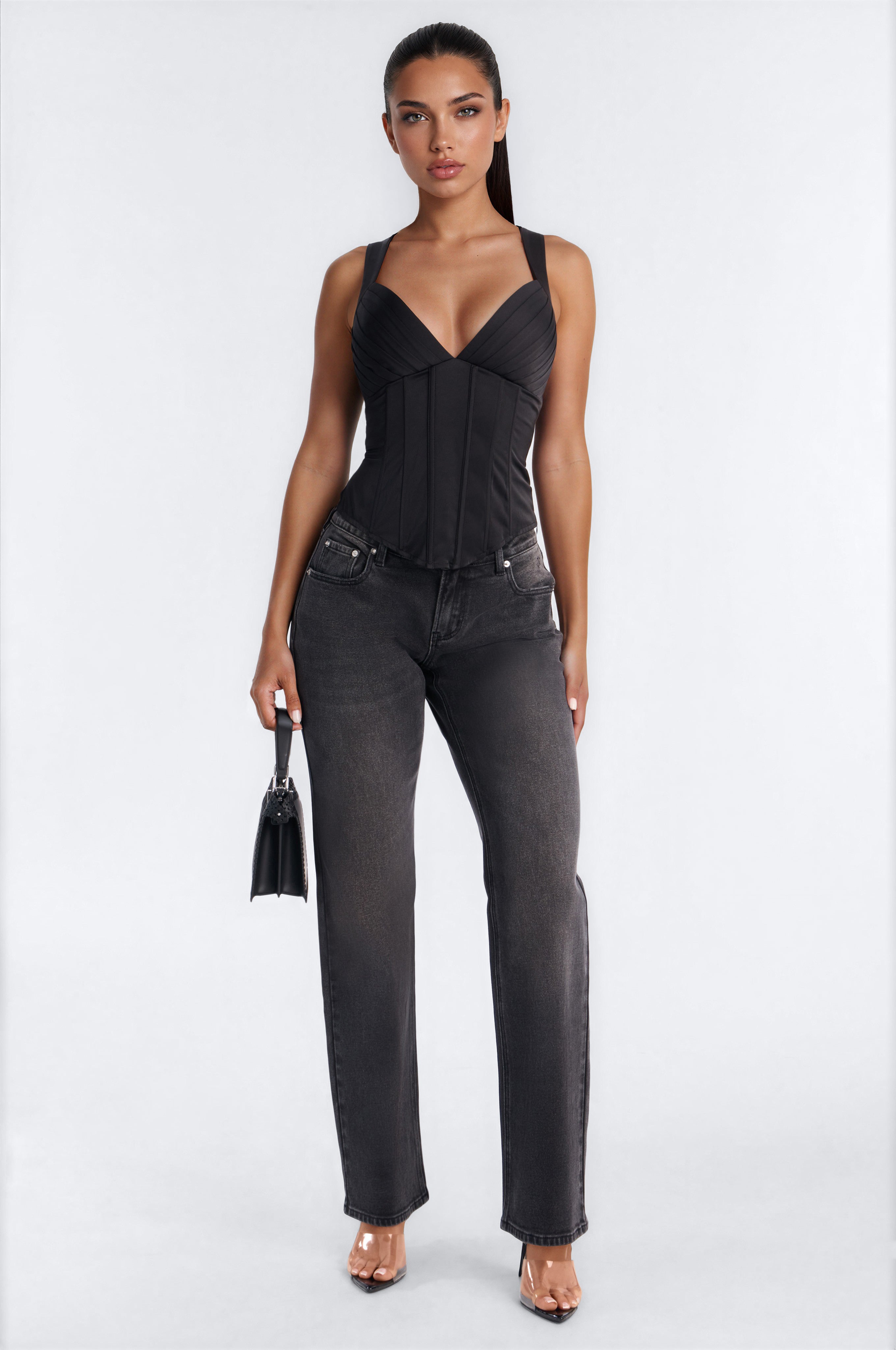 Envy Me Lace Up Satin Corset - Black