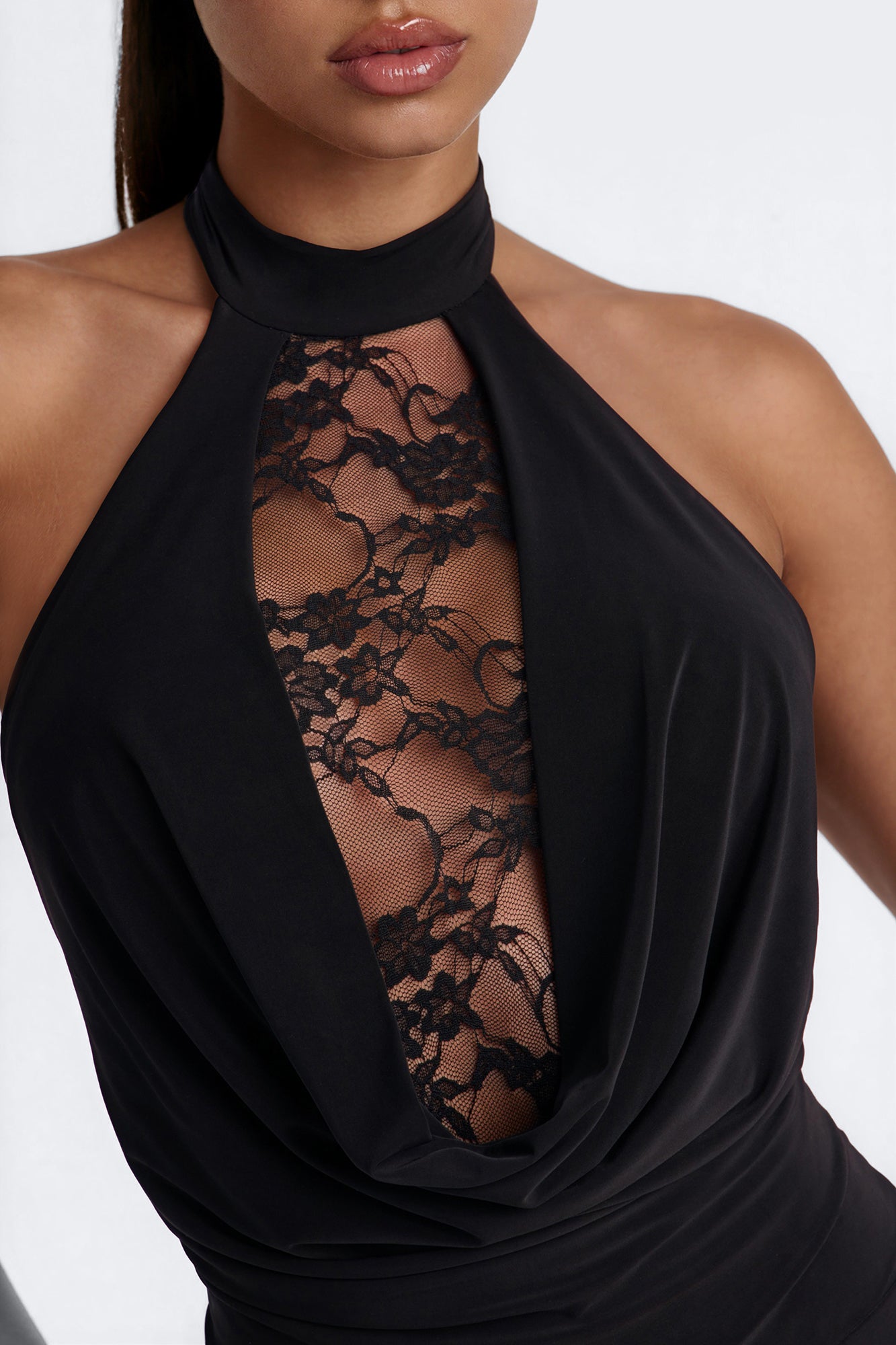Lana Lace Mock Neck Bodysuit - Black