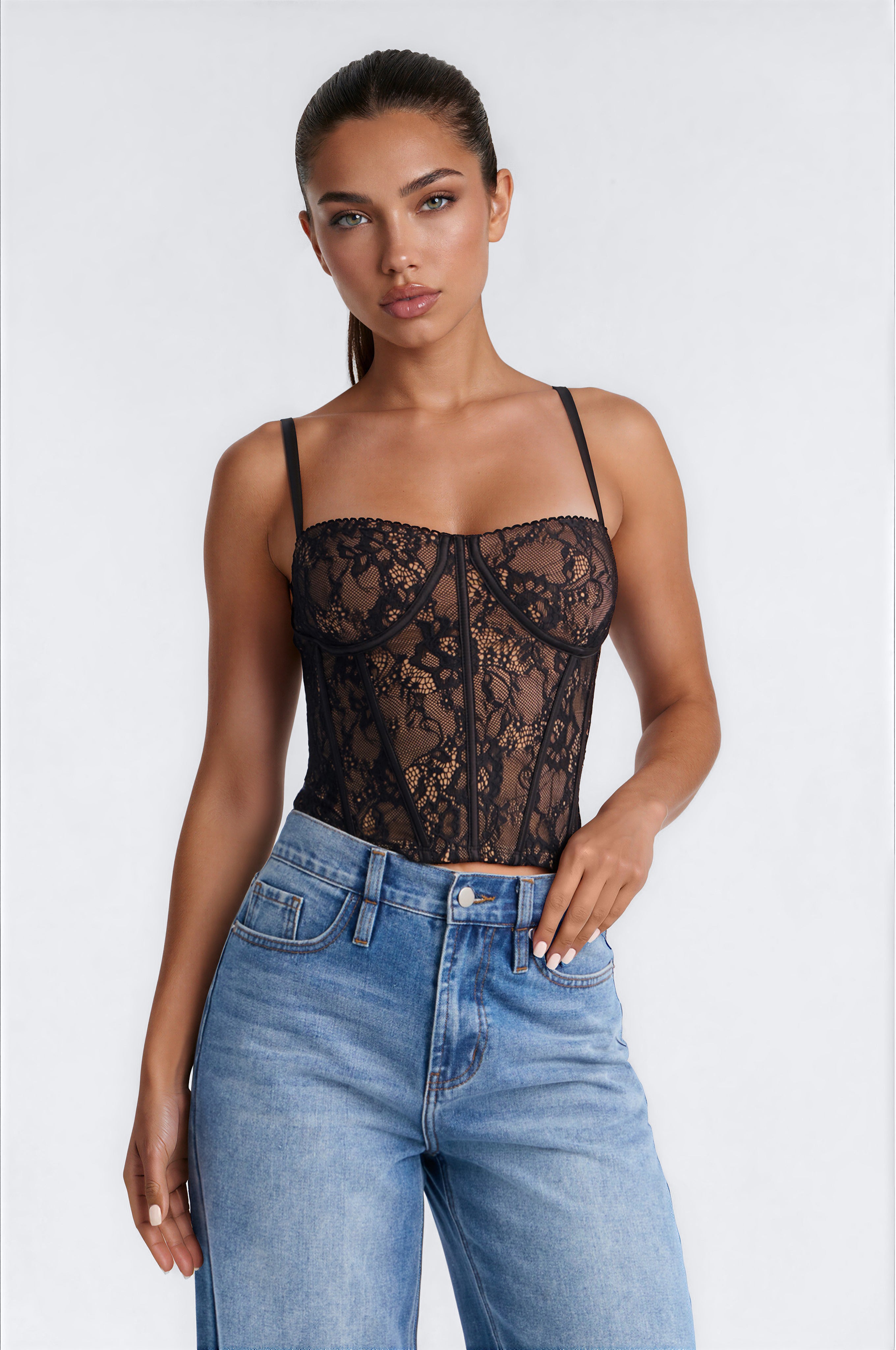 Marina Lace Corset Top - Black