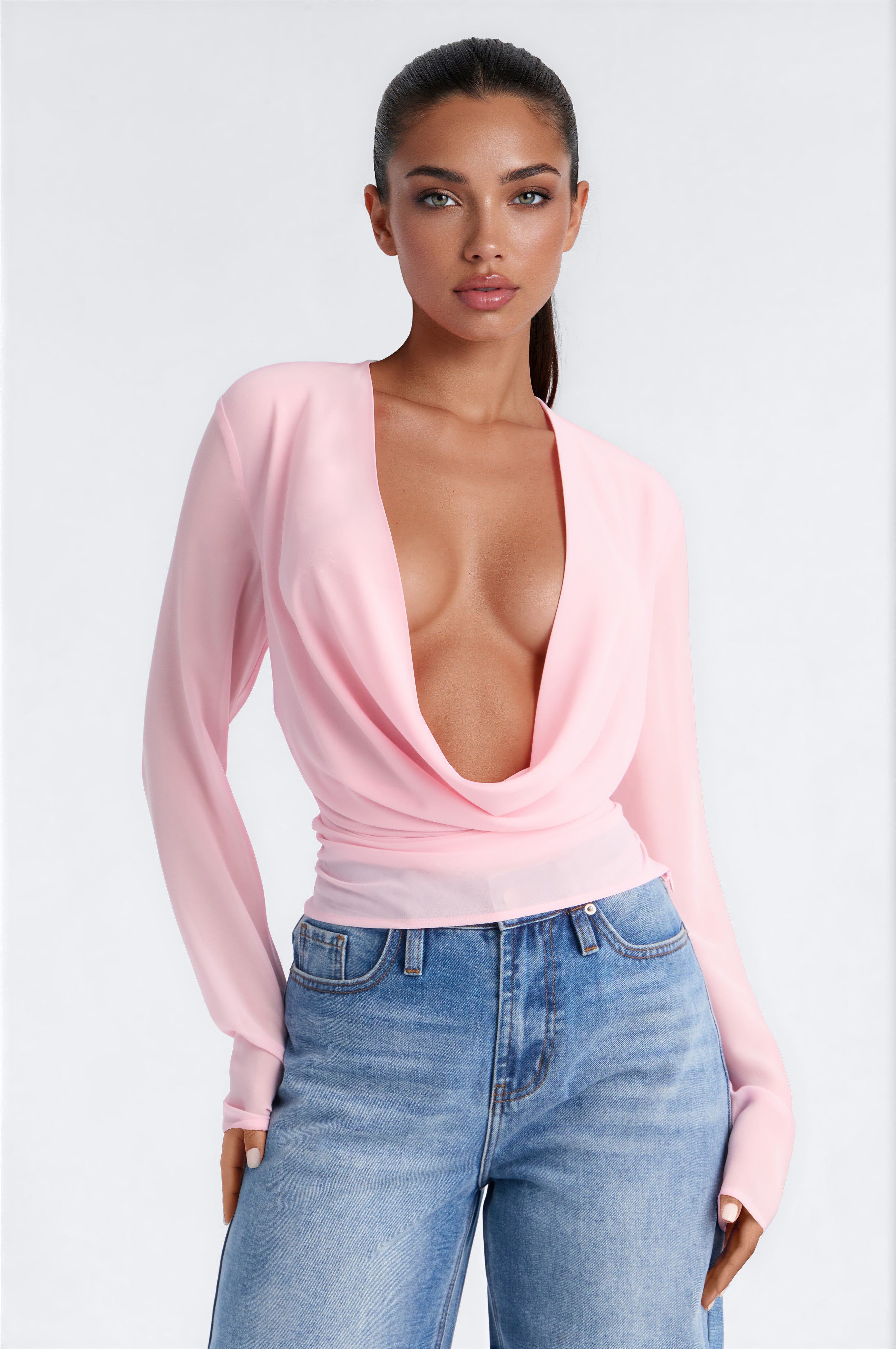 Chloe Cowl Neck Chiffon Blouse - Pink