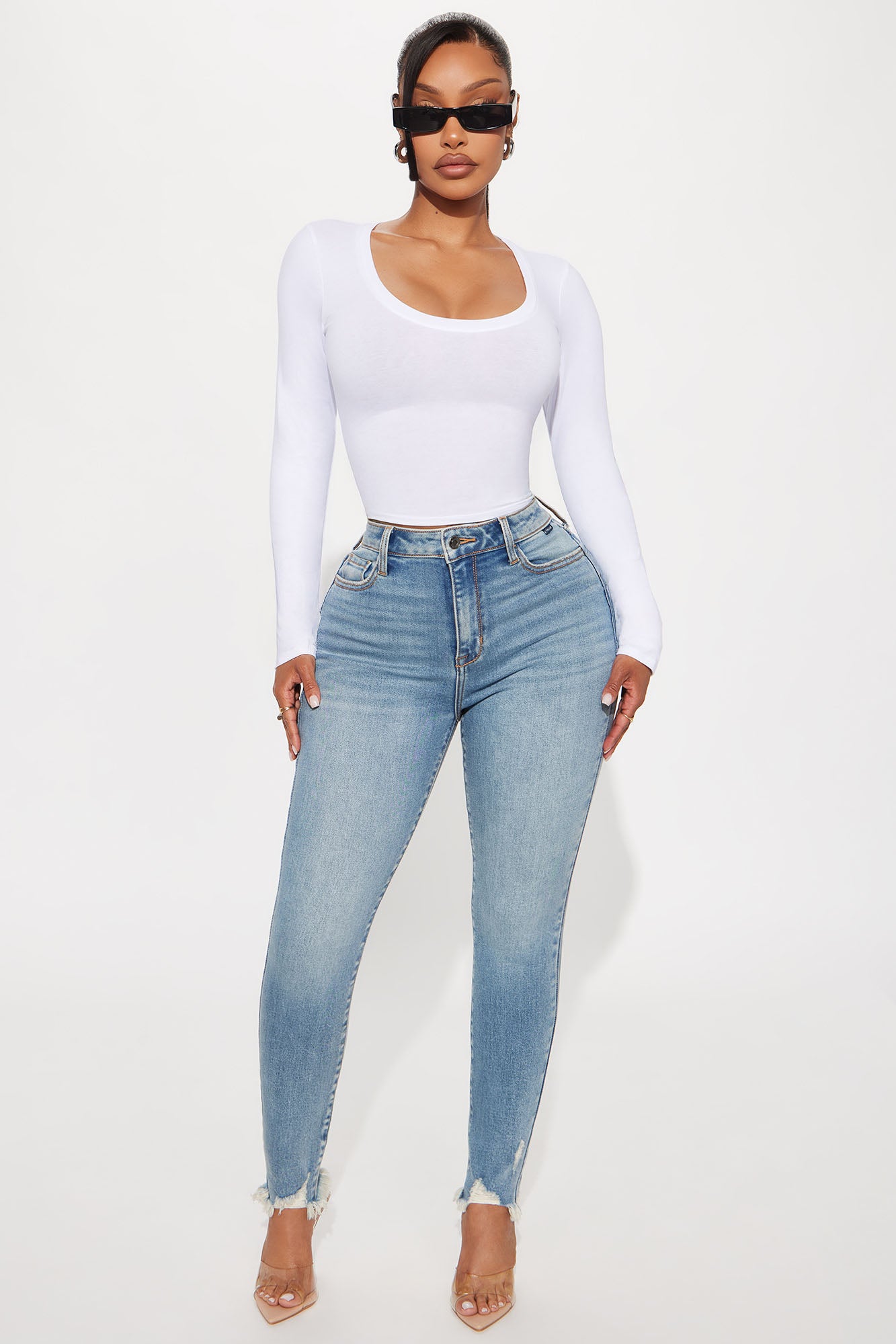 Diana Long Sleeve Scoop Neck Baby Tee - White