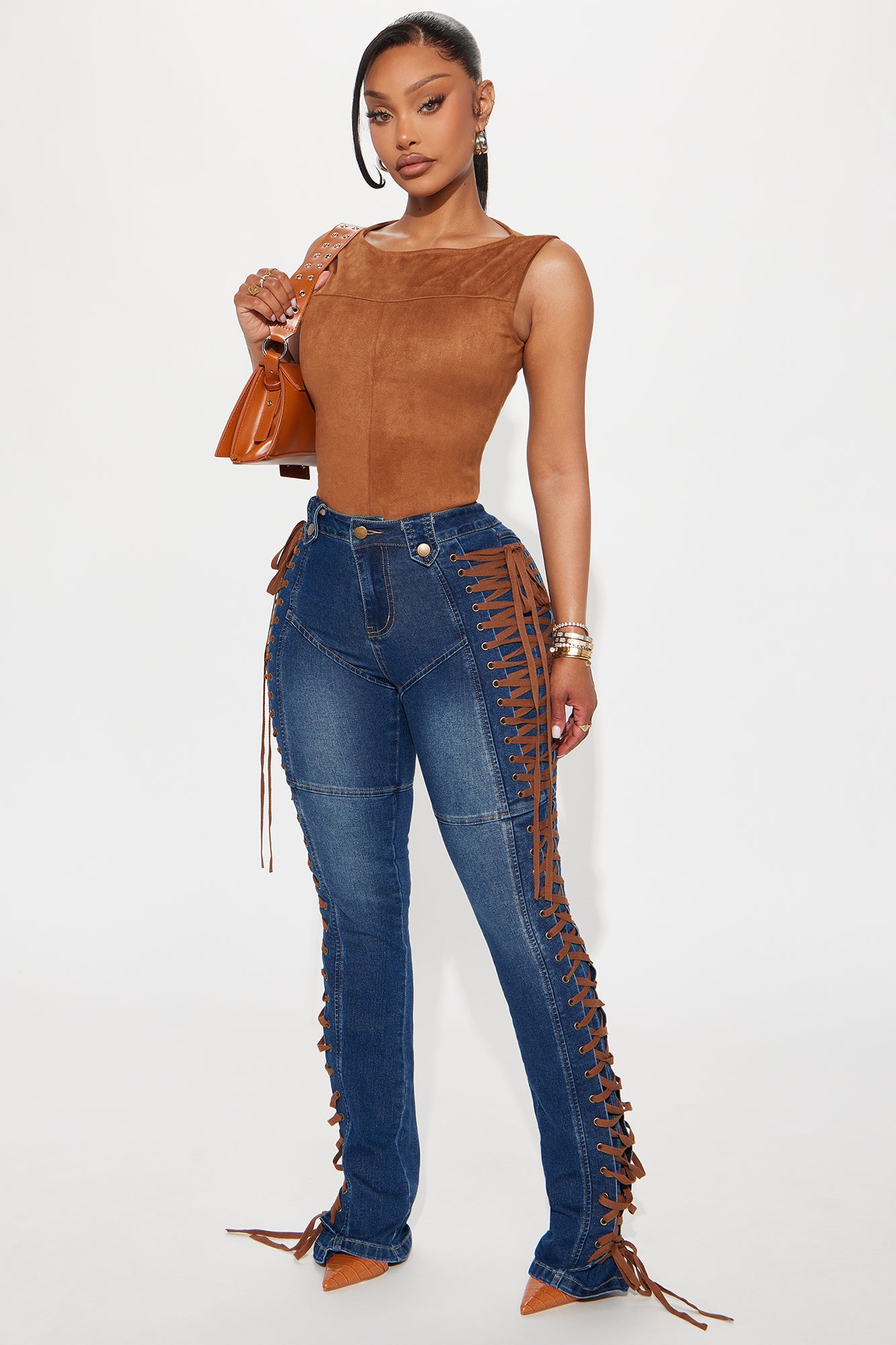 Jaw Dropper Stretch Lace Up Bootcut Jeans - Dark Wash