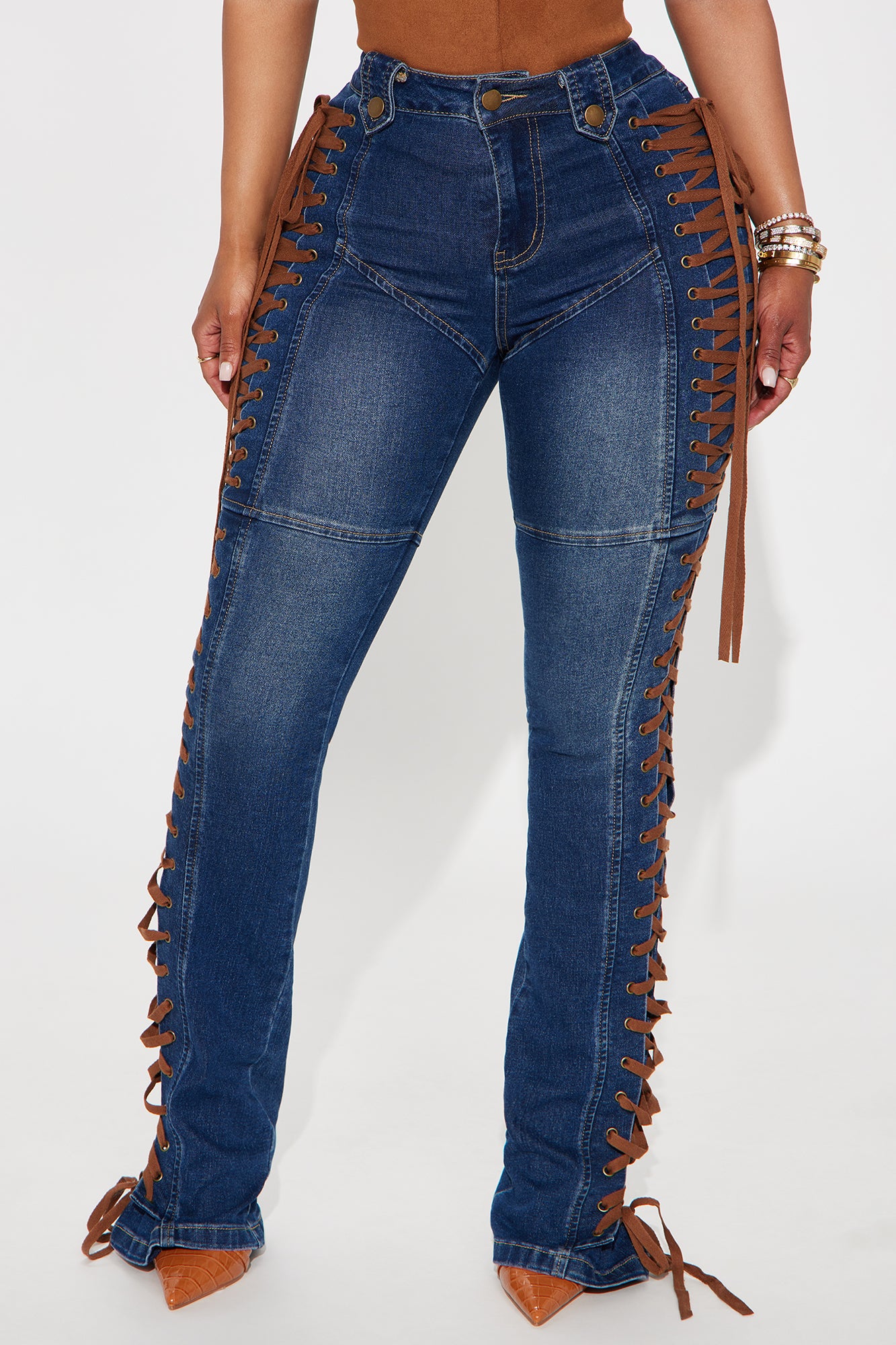 Jaw Dropper Stretch Lace Up Bootcut Jeans - Dark Wash