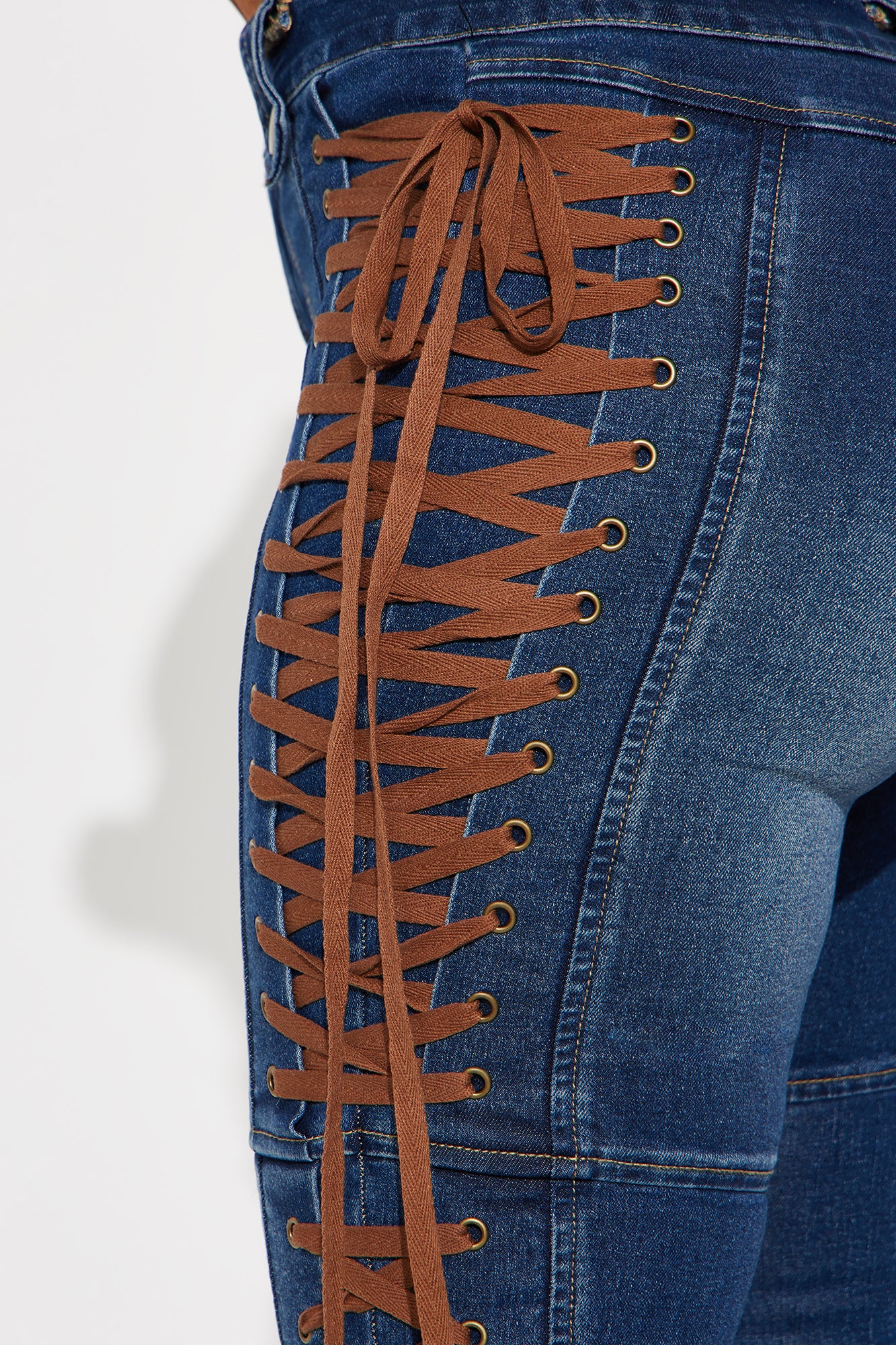 Jaw Dropper Stretch Lace Up Bootcut Jeans - Dark Wash