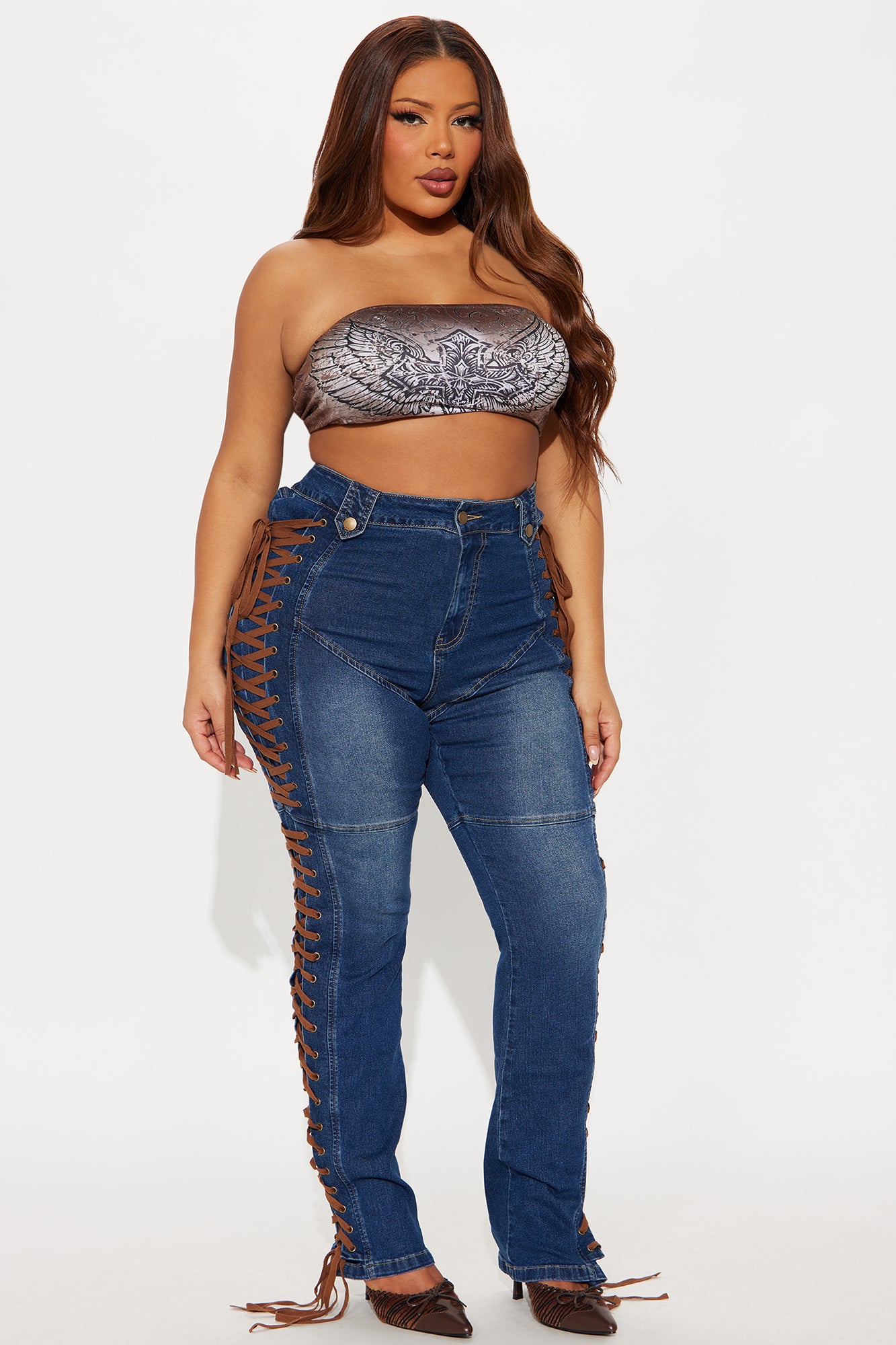Jaw Dropper Stretch Lace Up Bootcut Jeans - Dark Wash