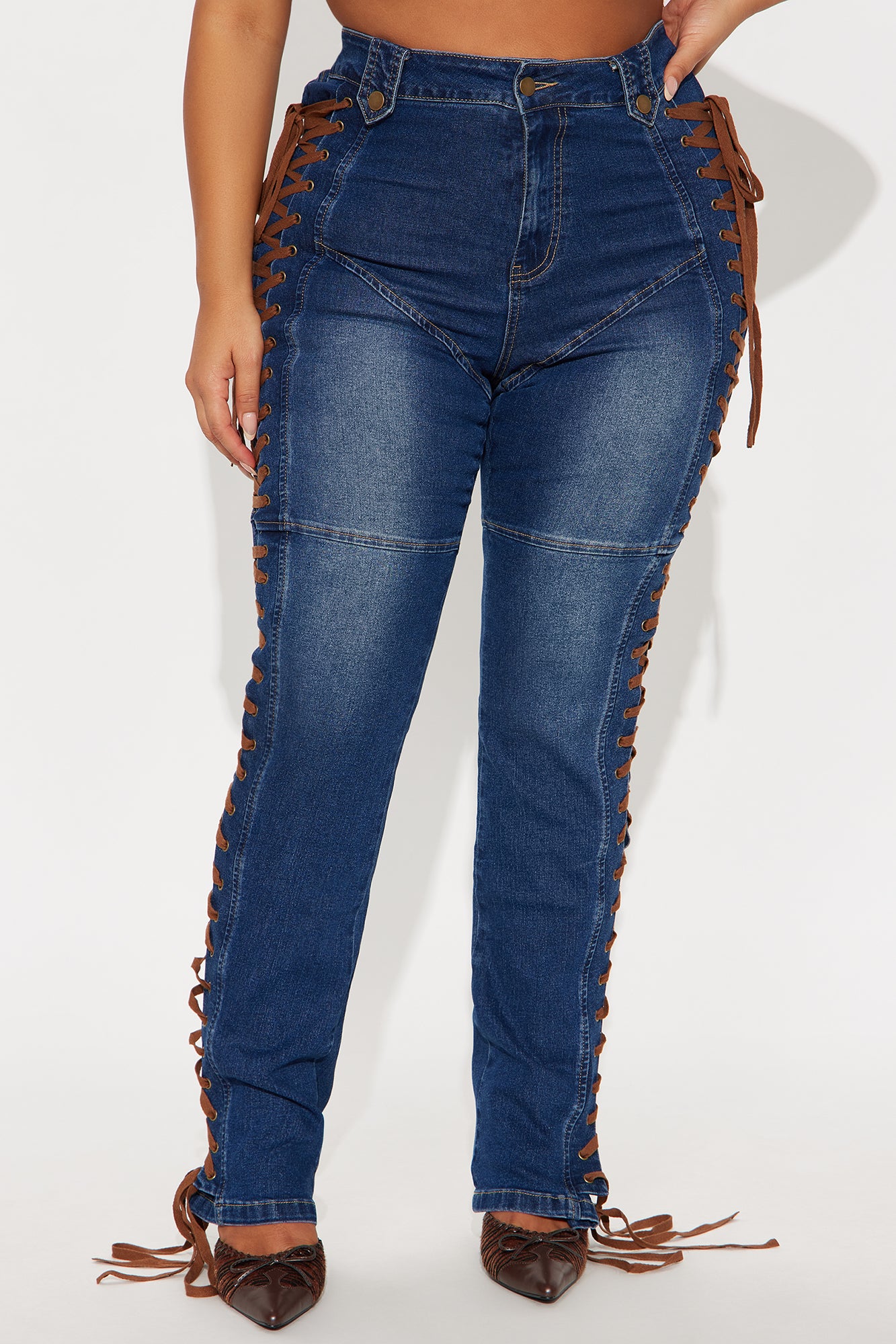 Jaw Dropper Stretch Lace Up Bootcut Jeans - Dark Wash